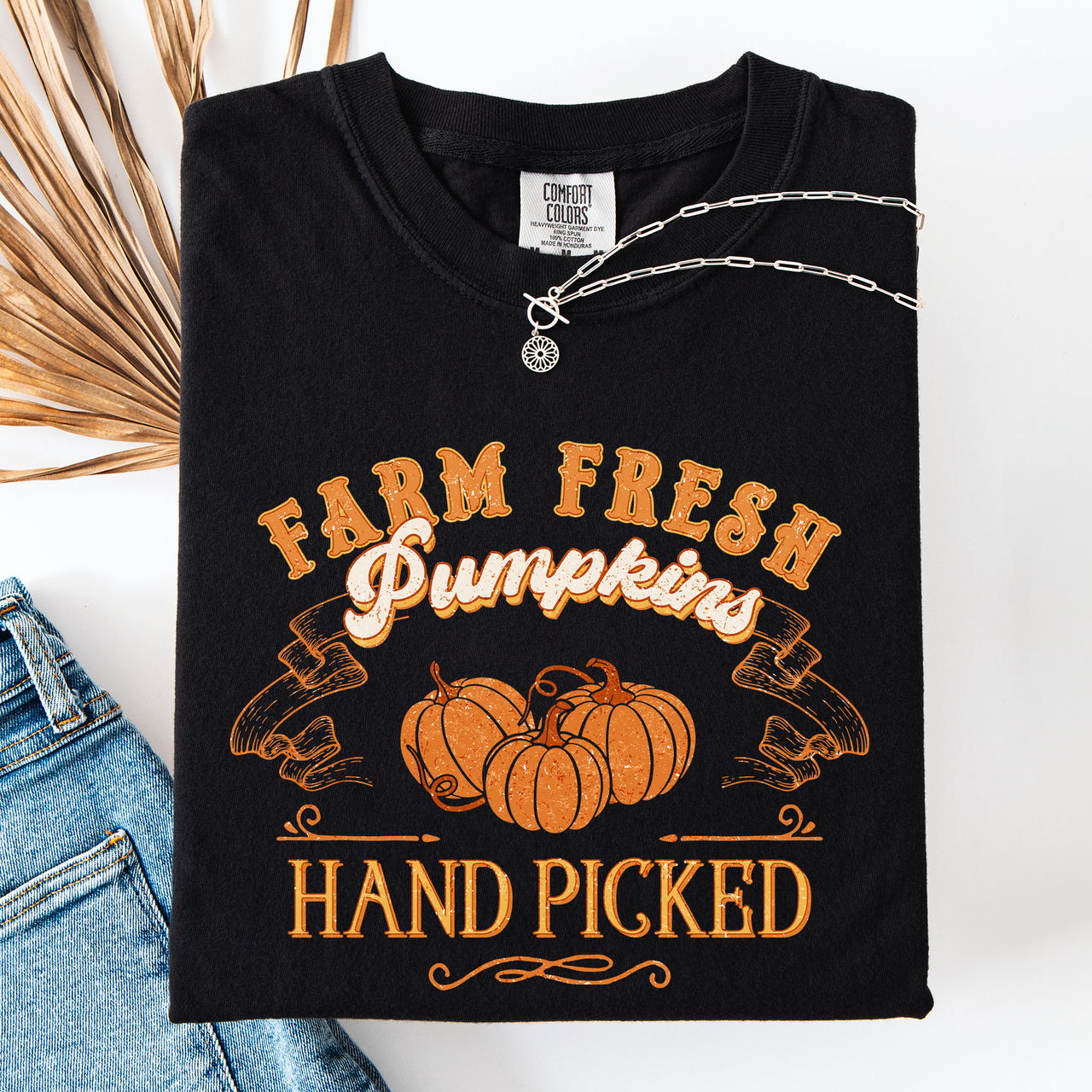Fall Brush Stroke Floral Pumpkin Motif With Delicate Floral Pattern Autumn Harvest Comfort Colors Tee