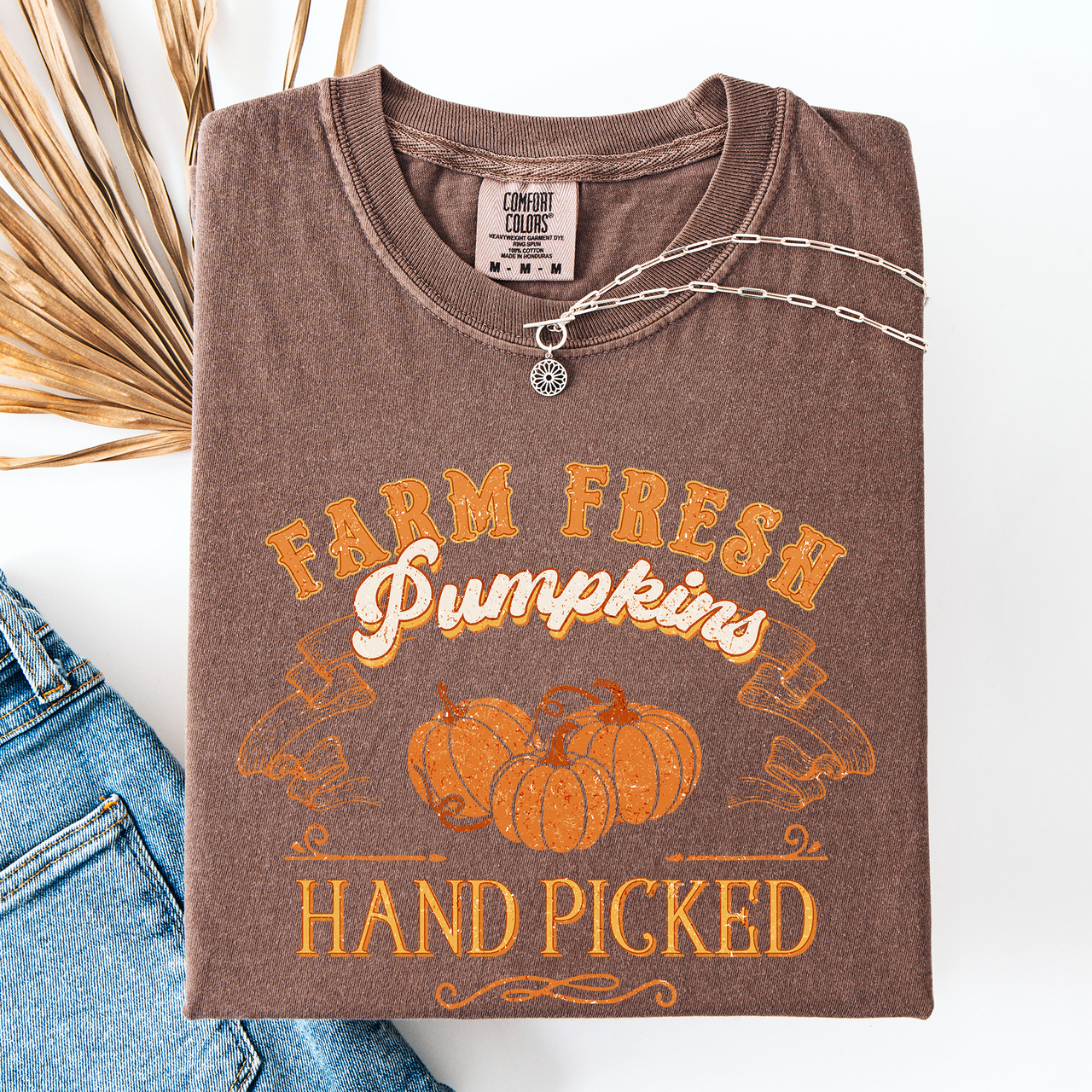 Fall Brush Stroke Floral Pumpkin Motif With Delicate Floral Pattern Autumn Harvest Comfort Colors Tee