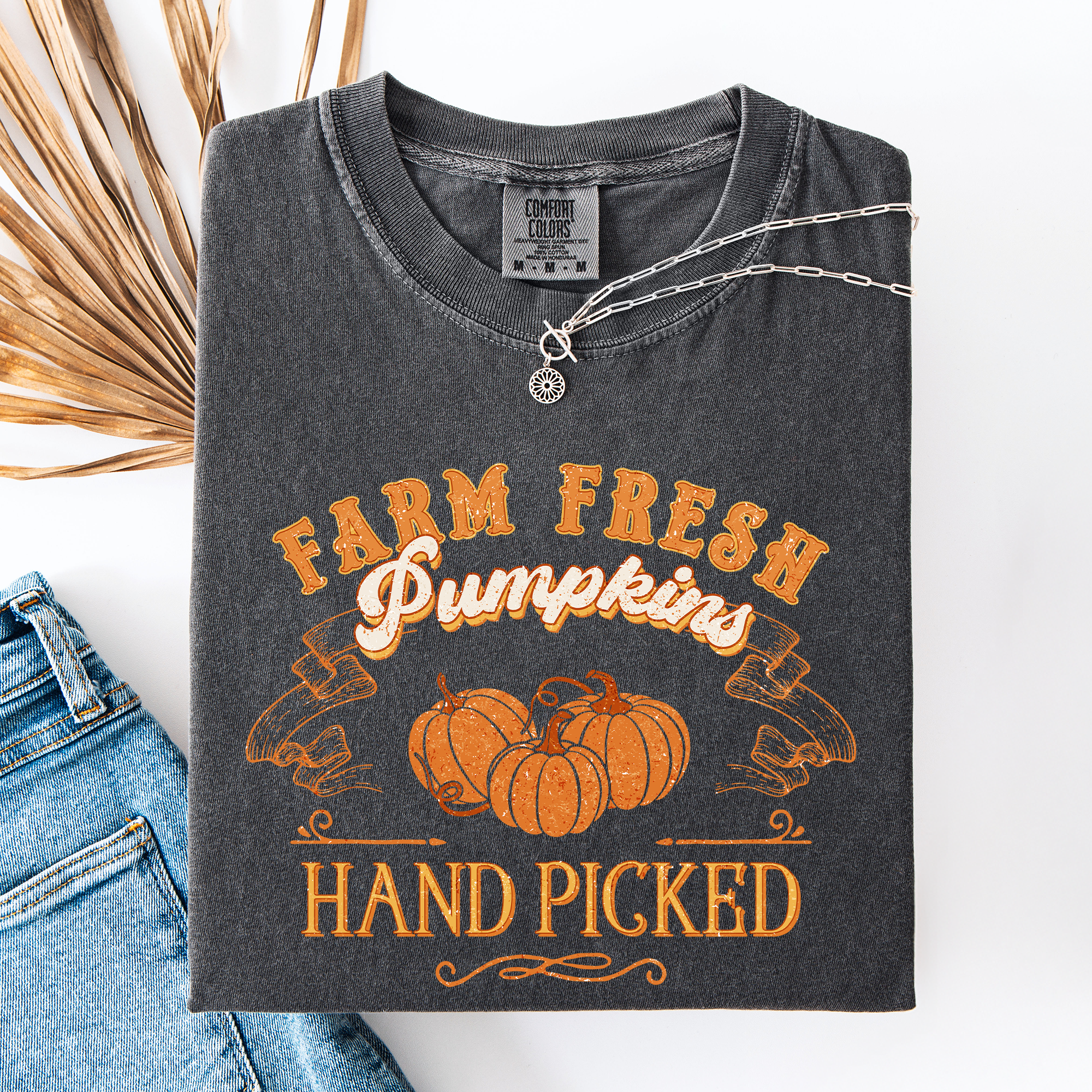 Fall Brush Stroke Floral Pumpkin Motif With Delicate Floral Pattern Autumn Harvest Comfort Colors Tee