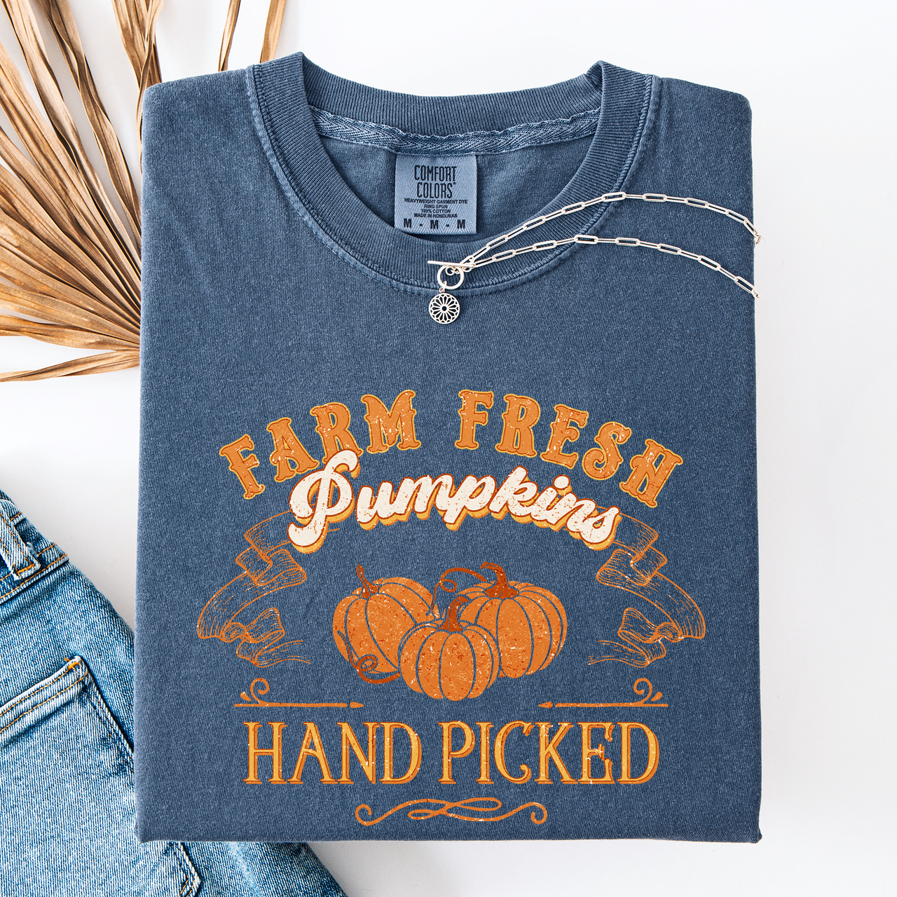 Fall Brush Stroke Floral Pumpkin Motif With Delicate Floral Pattern Autumn Harvest Comfort Colors Tee