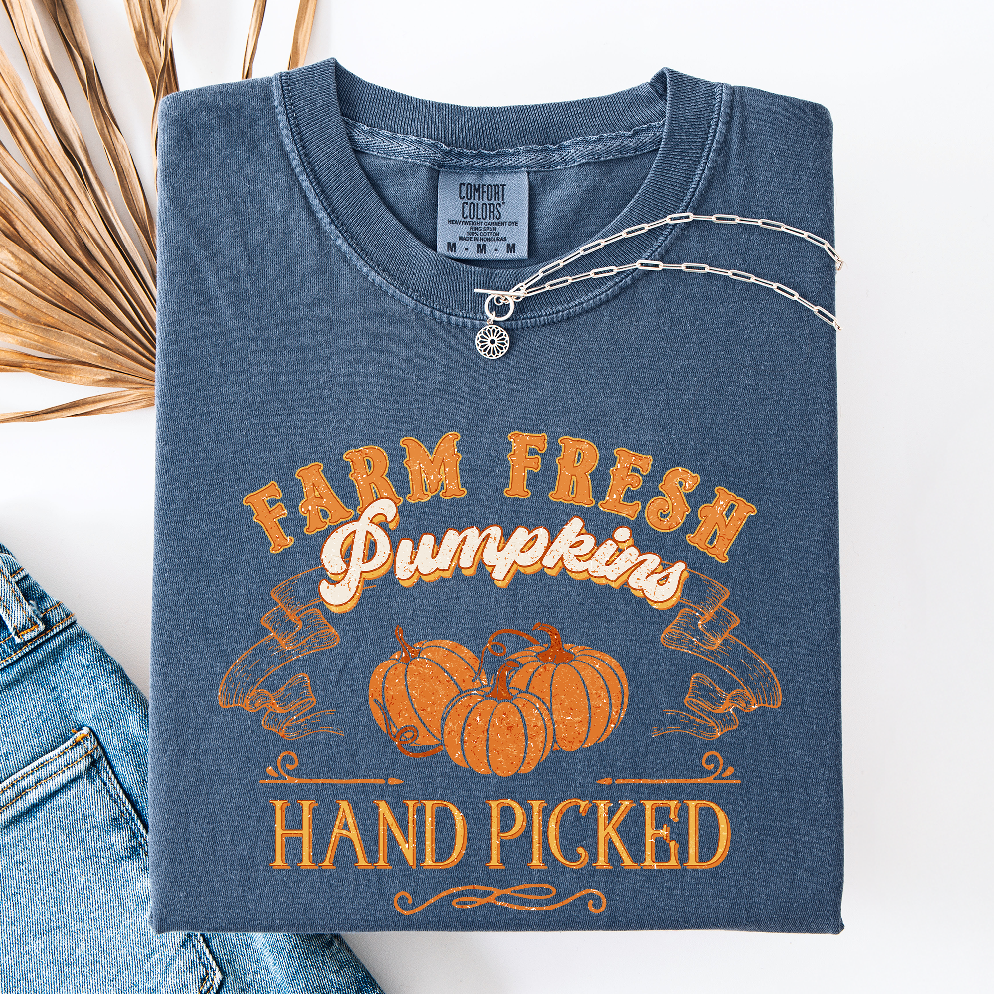 Fall Brush Stroke Floral Pumpkin Motif With Delicate Floral Pattern Autumn Harvest Comfort Colors Tee