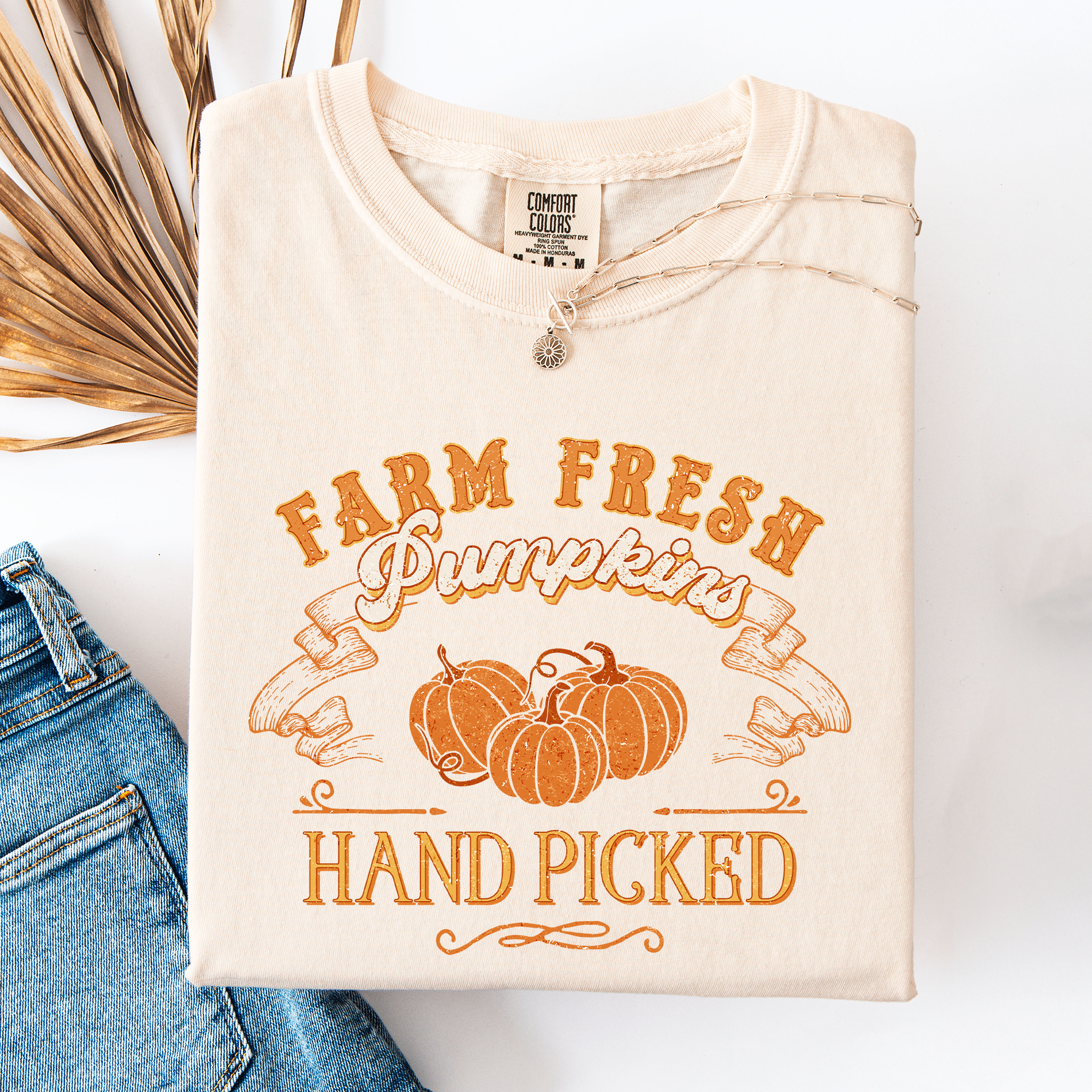 Fall Brush Stroke Floral Pumpkin Motif With Delicate Floral Pattern Autumn Harvest Comfort Colors Tee