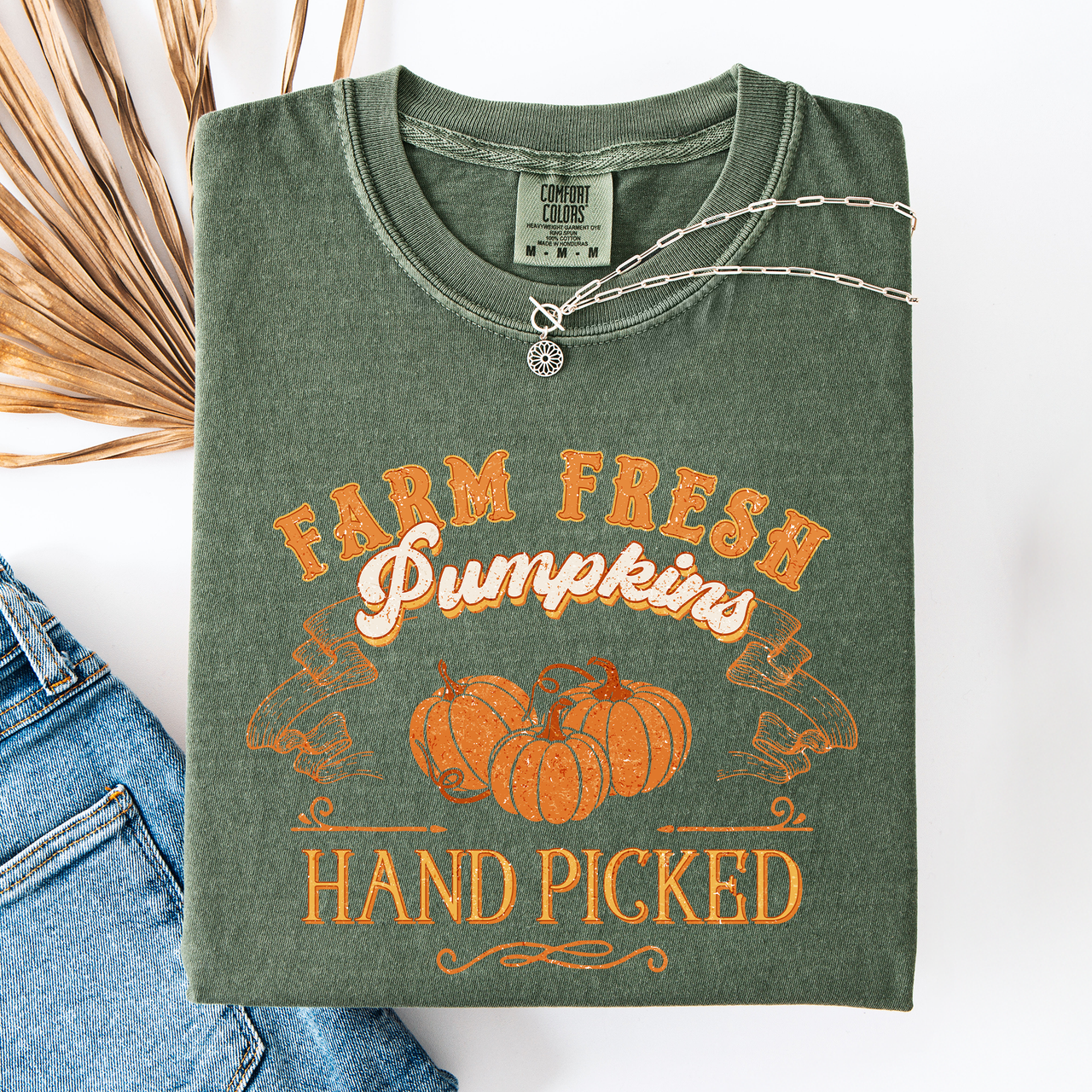 Fall Brush Stroke Floral Pumpkin Motif With Delicate Floral Pattern Autumn Harvest Comfort Colors Tee
