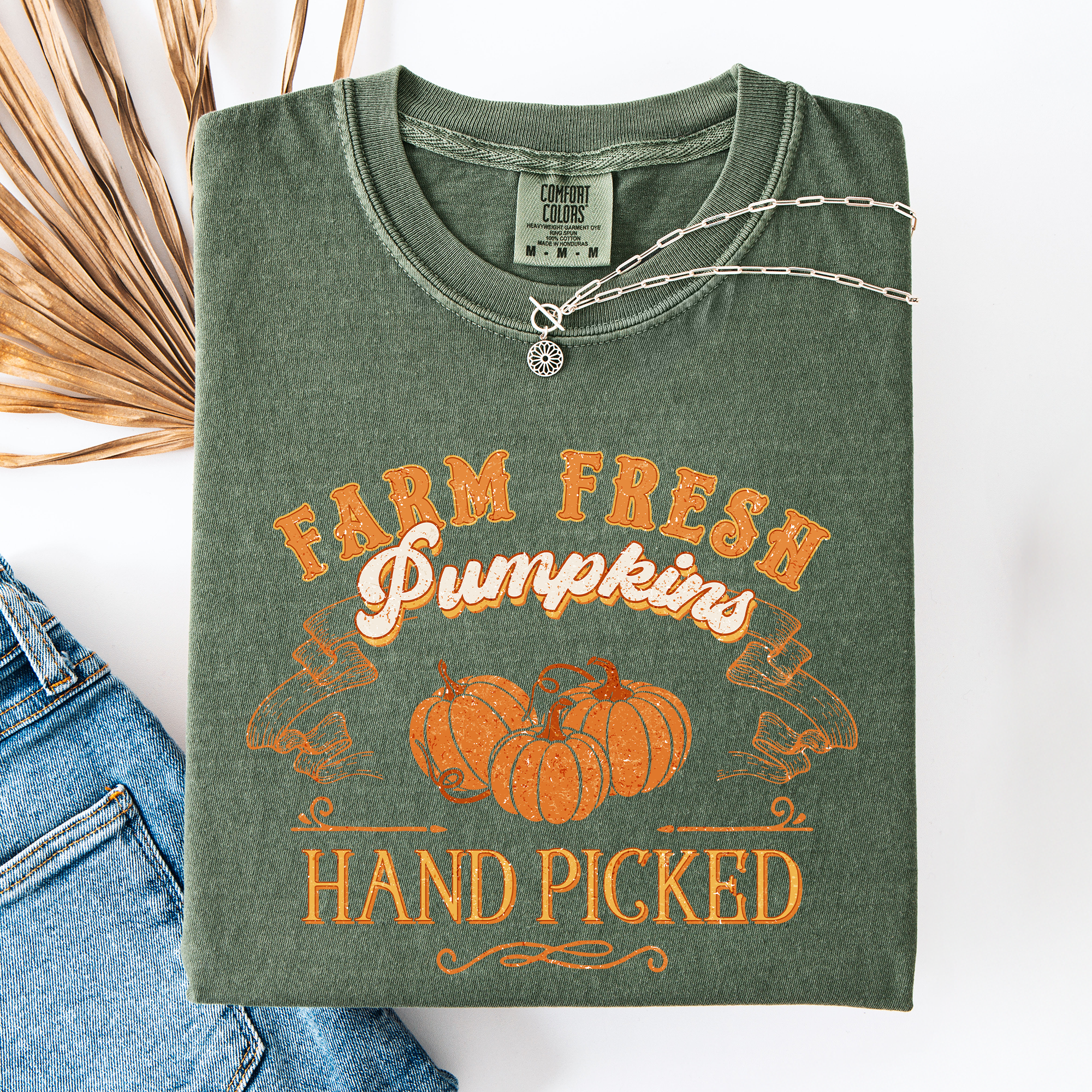 Fall Brush Stroke Floral Pumpkin Motif With Delicate Floral Pattern Autumn Harvest Comfort Colors Tee