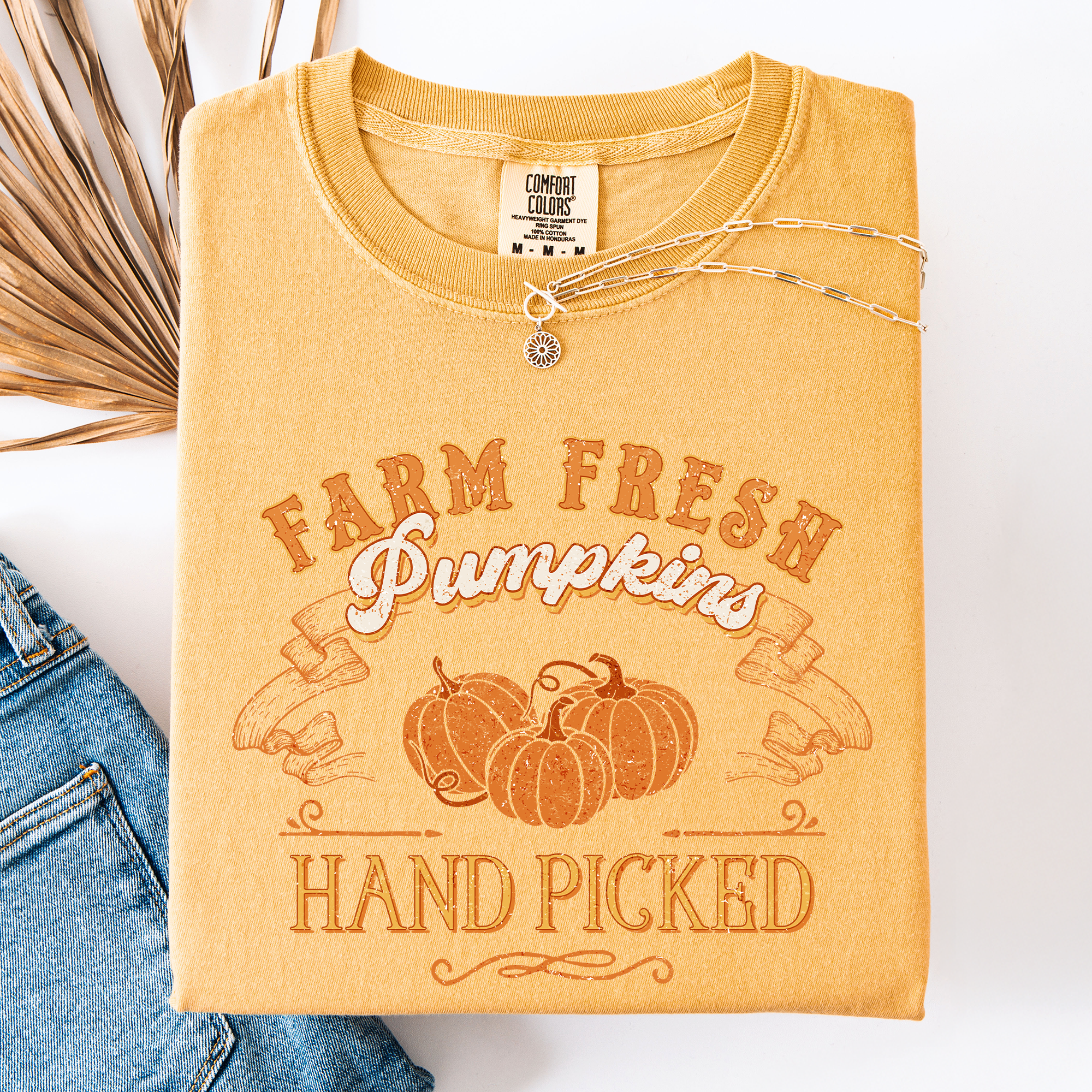 Fall Brush Stroke Floral Pumpkin Motif With Delicate Floral Pattern Autumn Harvest Comfort Colors Tee