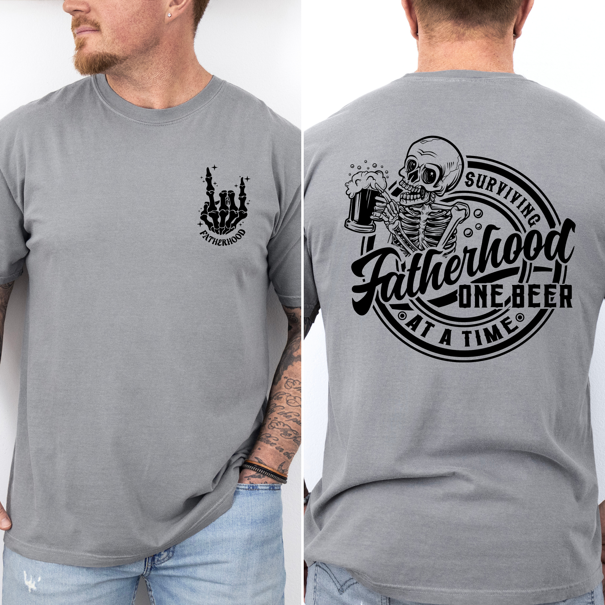 Fatherhood One Beer At A Time Skeleton Dad Humor Father's Day Comfort Colors Tee