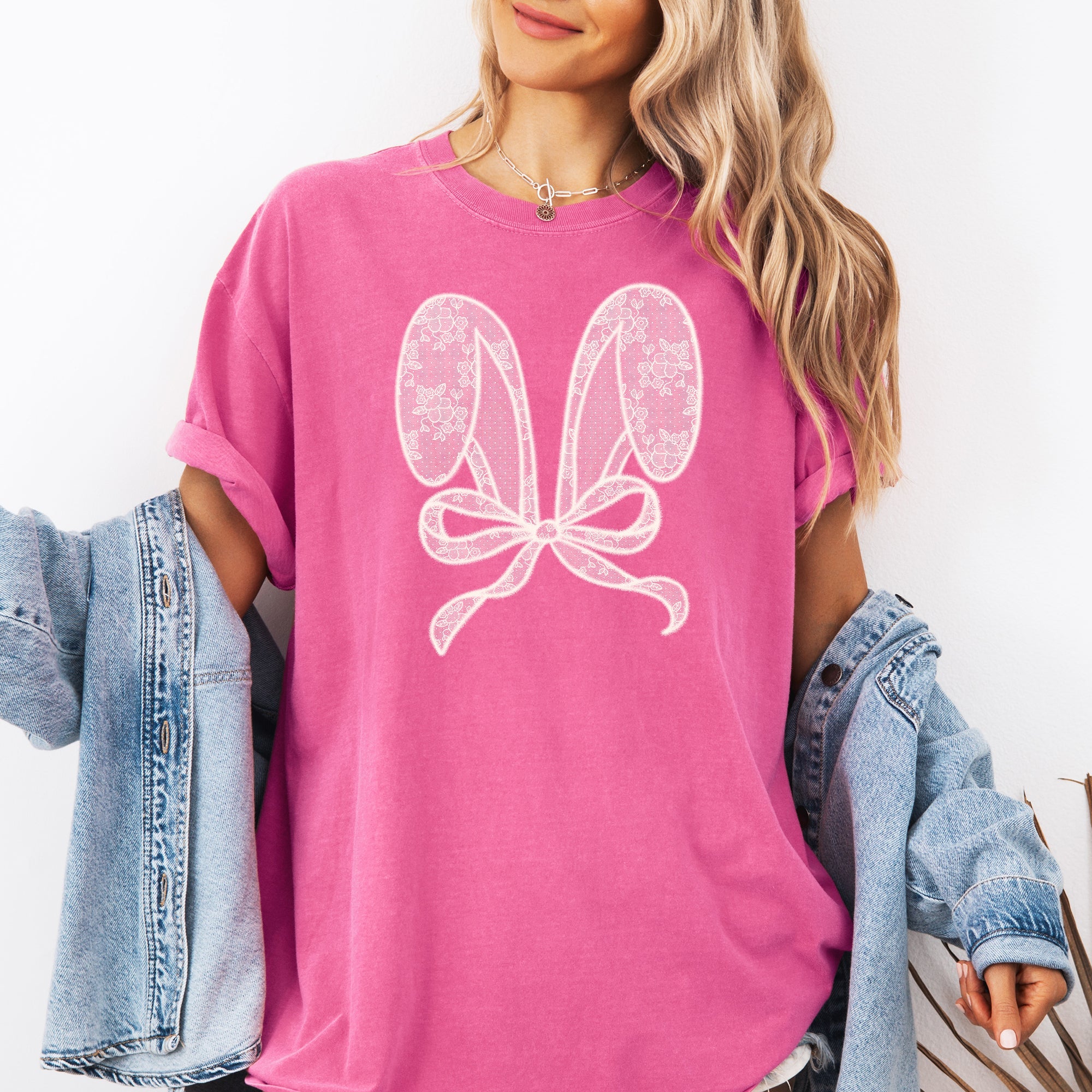 Faux Lace Bunny Ears Coquette Easter Bunny Jesus Rabbit Holiday Comfort Colors Tee