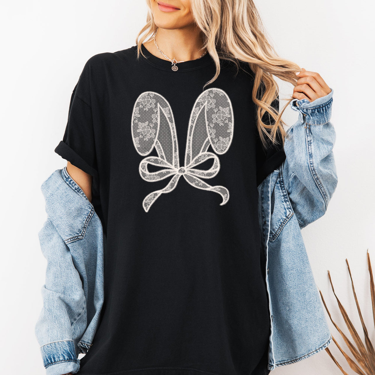 Faux Lace Bunny Ears Coquette Easter Bunny Jesus Rabbit Holiday Comfort Colors Tee