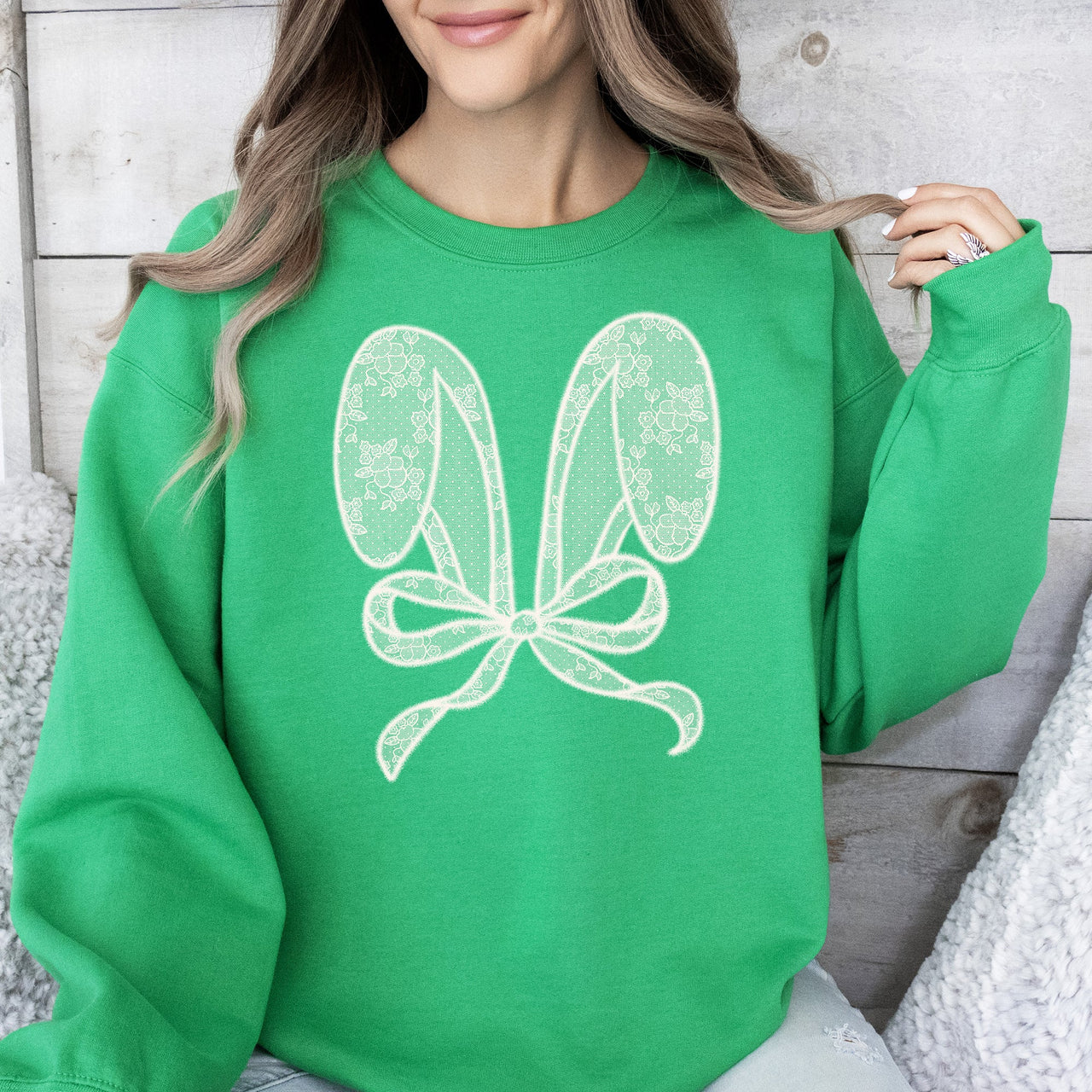Faux Lace Bunny Ears Coquette Easter Bunny Jesus Rabbit Holiday Festive Religious Inspired Cozy Sweatshirt