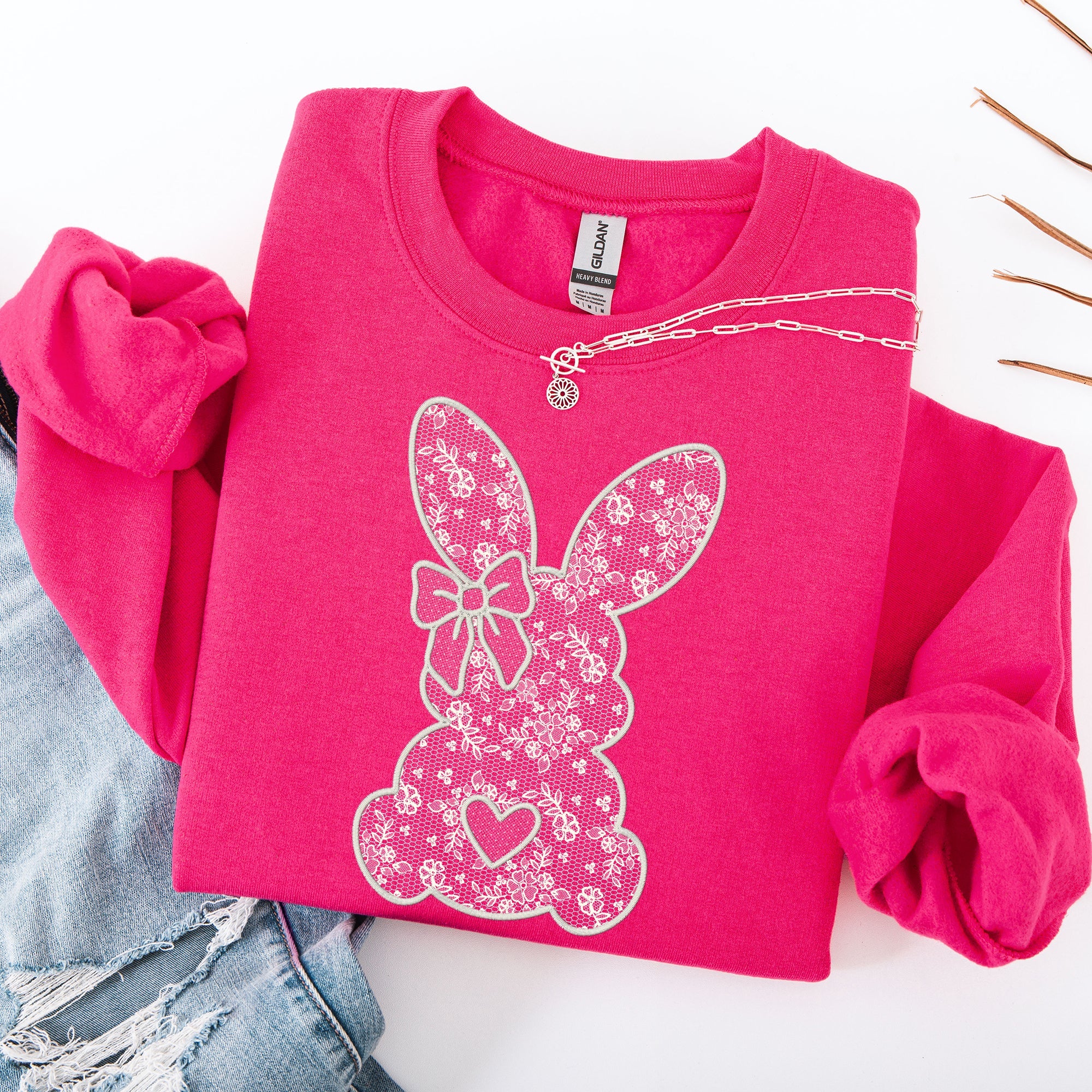 Faux Lace Bunny Coquette Easter Jesus Rabbit Holiday Celebration Edition Sweatshirt