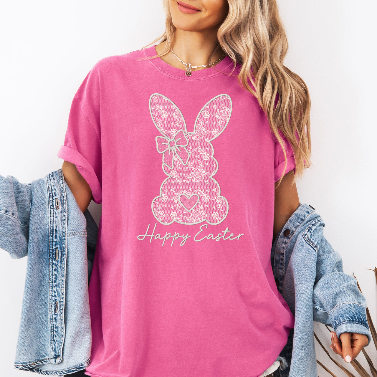 Faux Lace Bunny Coquette Happy Easter Easter Bunny Jesus Rabbit Holiday Graphic Tee