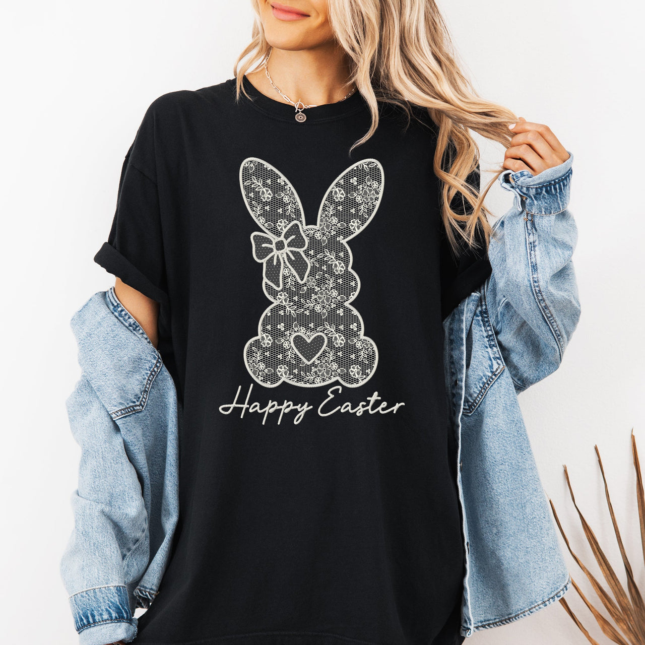 Faux Lace Bunny Coquette Happy Easter Easter Bunny Jesus Rabbit Holiday Graphic Tee