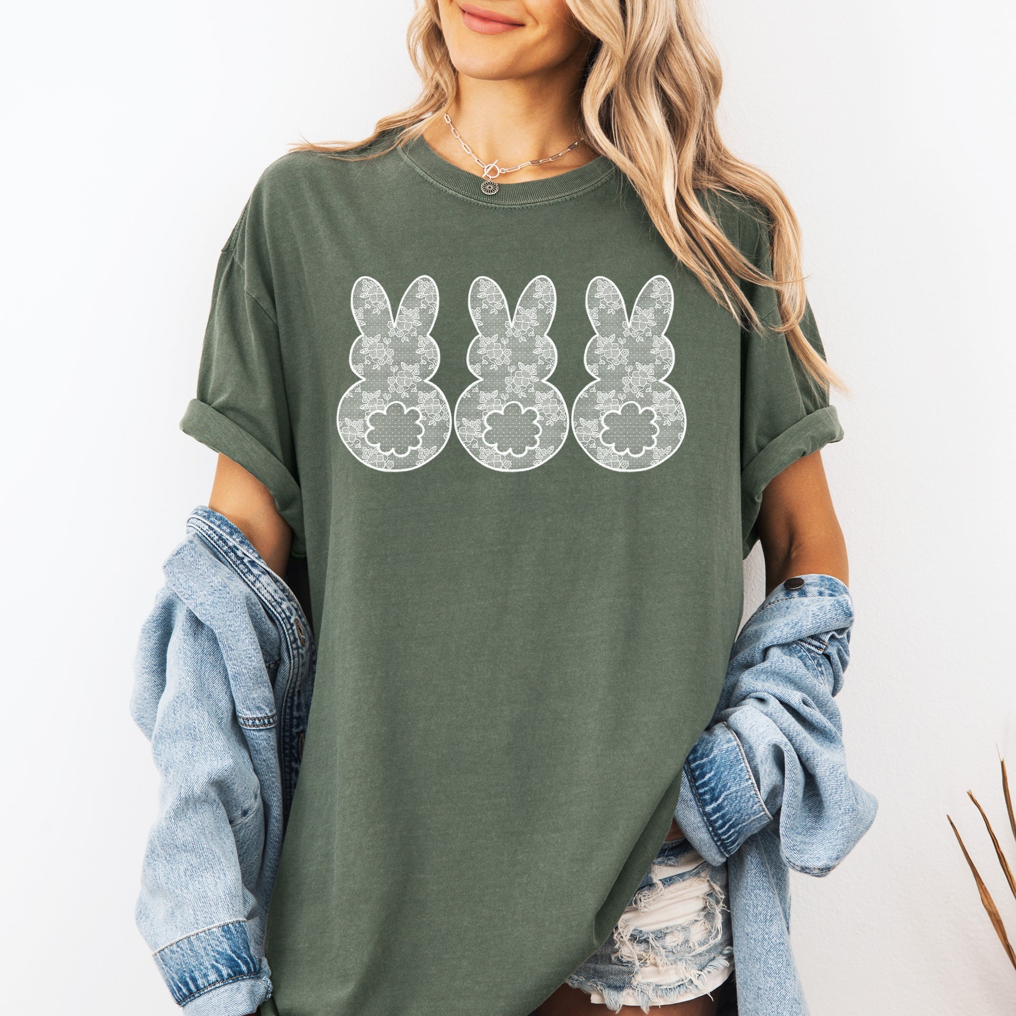 Faux Lace Bunny Coquette In A Row Easter Bunny Jesus Rabbit Holiday Comfort Colors Tee