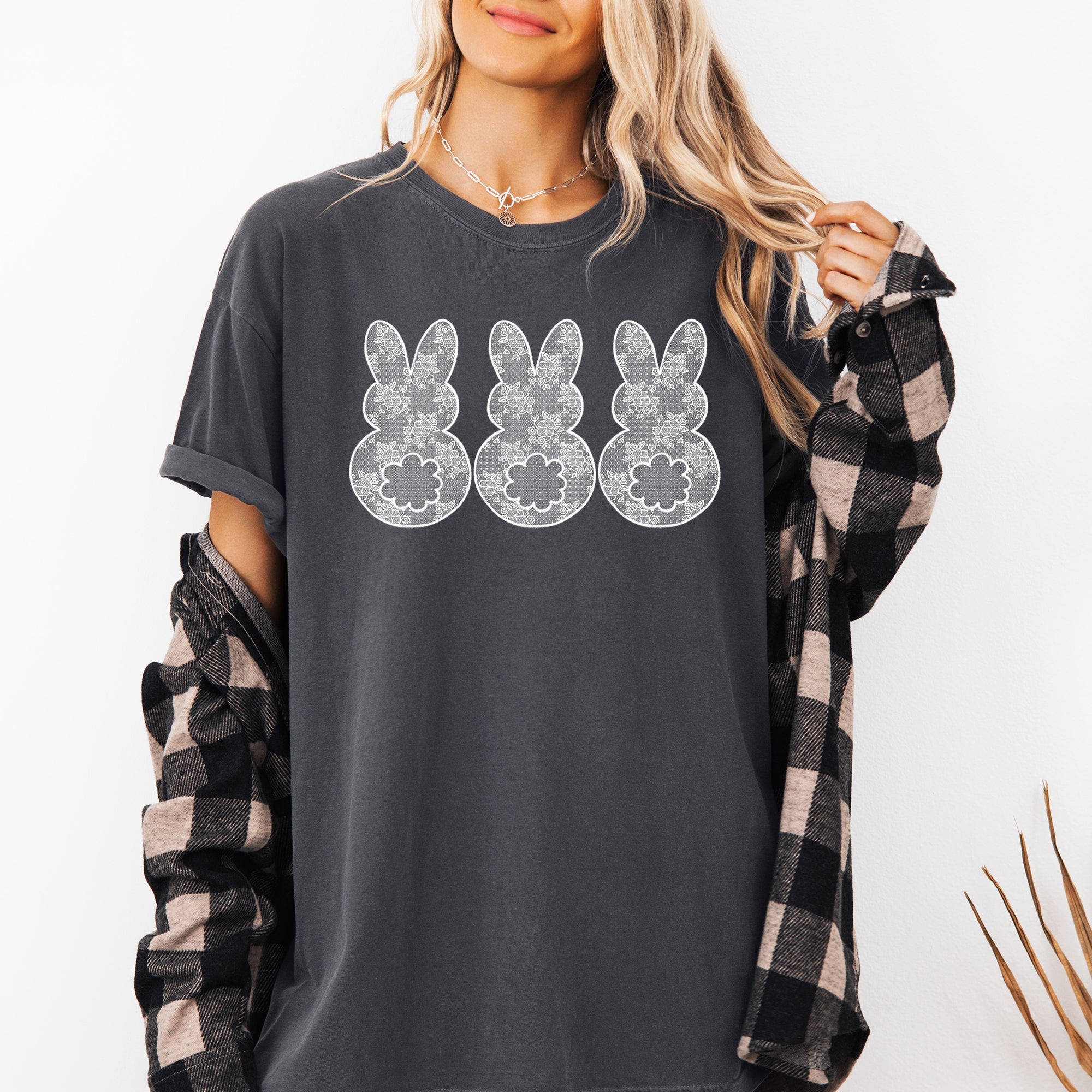 Faux Lace Bunny Coquette In A Row Easter Bunny Jesus Rabbit Holiday Comfort Colors Tee