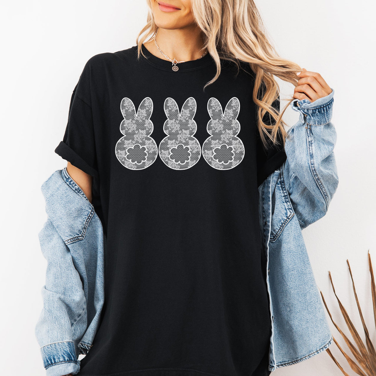 Faux Lace Bunny Coquette In A Row Easter Bunny Jesus Rabbit Holiday Comfort Colors Tee