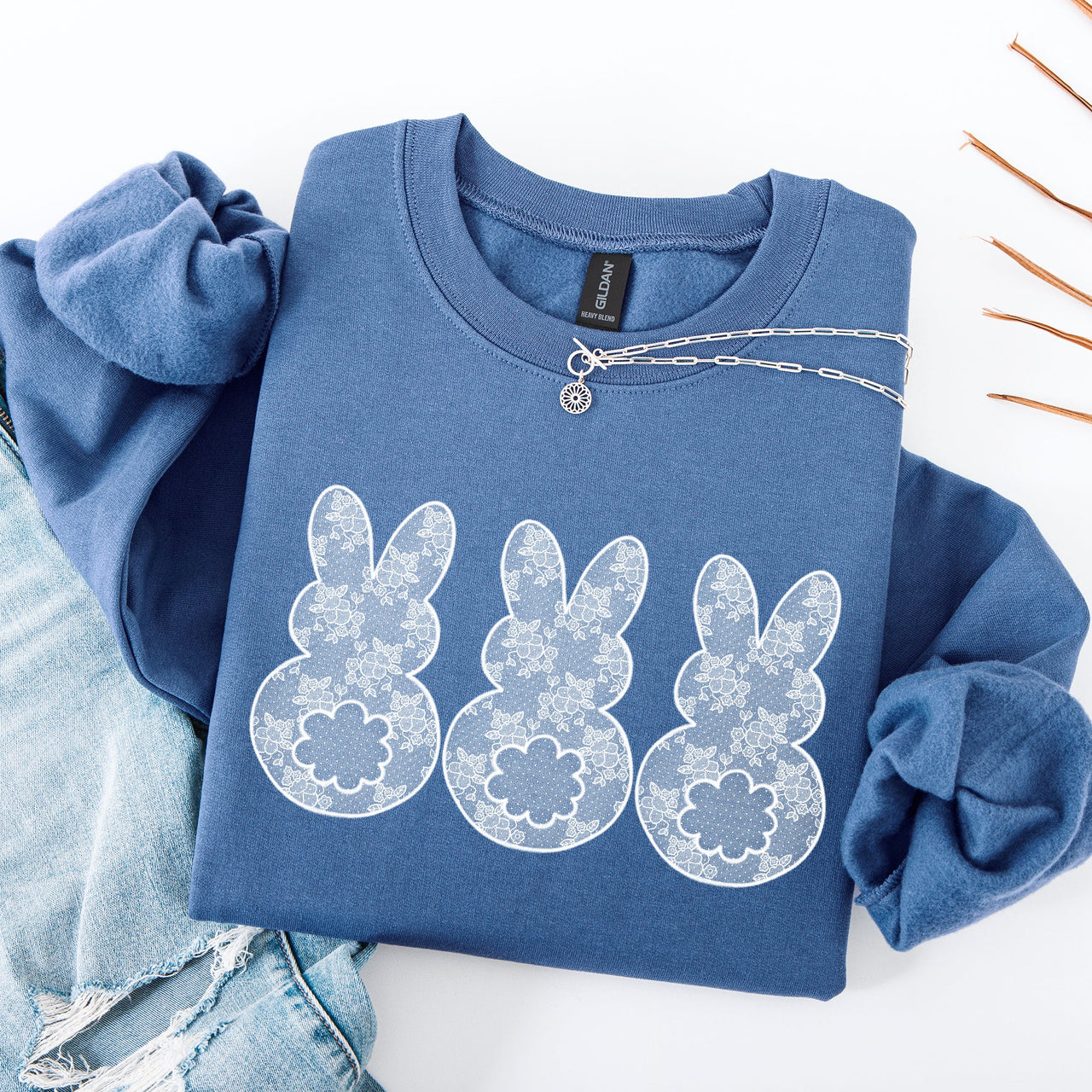 Faux Lace Bunny, Coquette, In A Row, Easter, Bunny, Jesus, Rabbit Seasonal Sweatshirt
