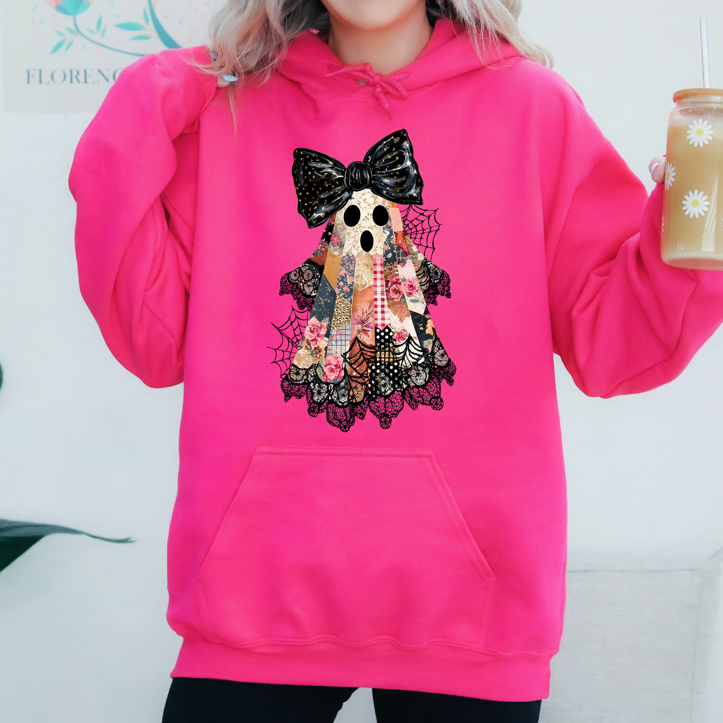 Faux Patchwork Lace Ghost Coquette Ghost Haunted Lace Motif With Vintage Gothic Flair Hoodie