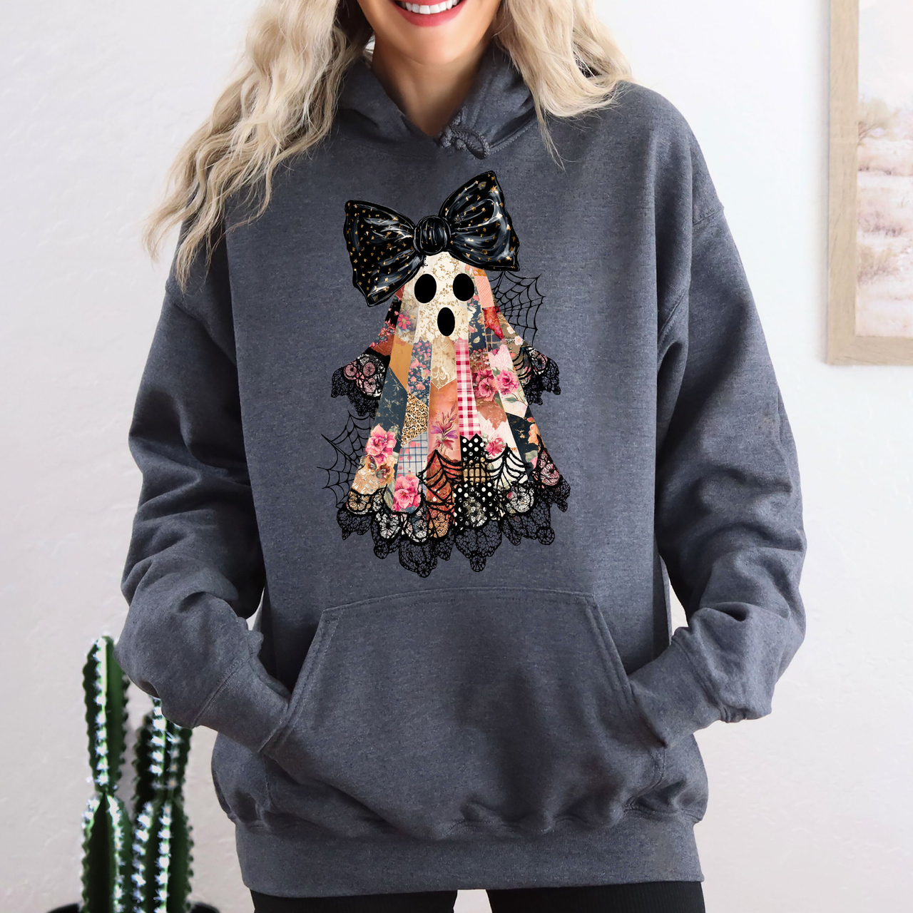 Faux Patchwork Lace Ghost Coquette Ghost Haunted Lace Motif With Vintage Gothic Flair Hoodie