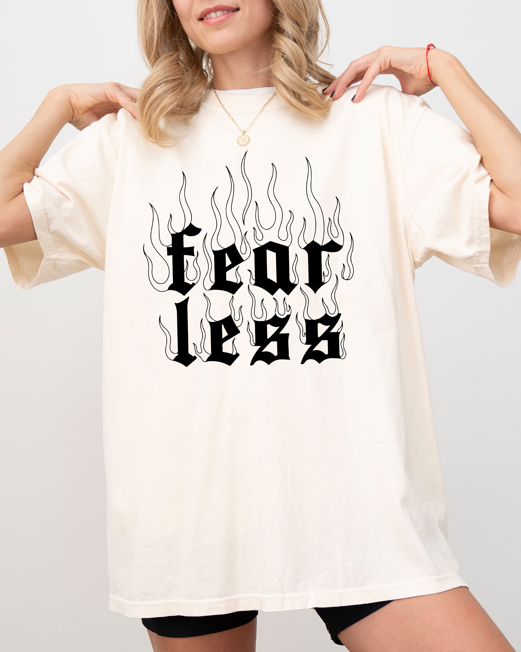 Fear Less Flames Gothic Aesthetic Icon Collection Bold Nightwear Series Comfort Colors Tee