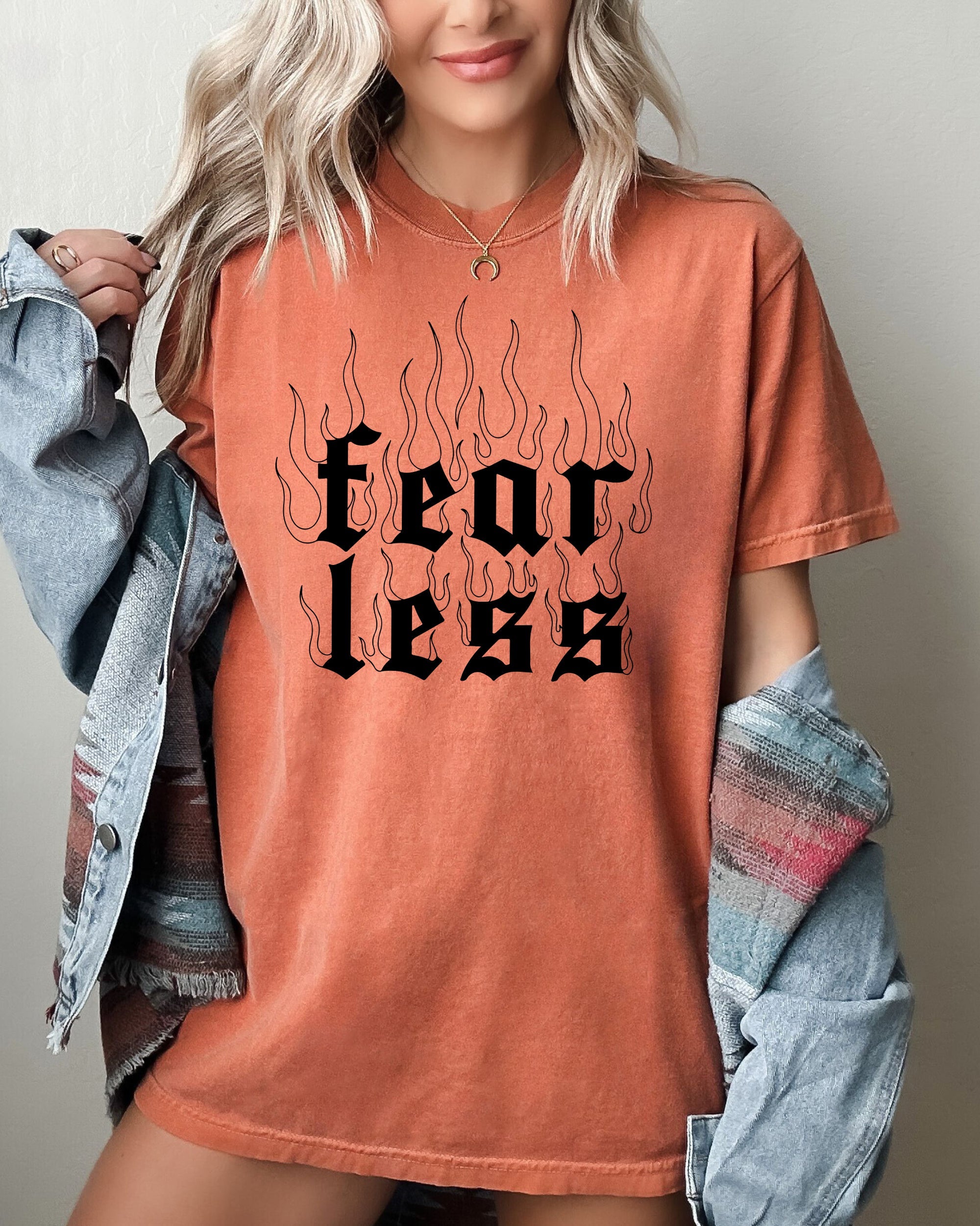 Fear Less Flames Gothic Aesthetic Icon Collection Bold Nightwear Series Comfort Colors Tee