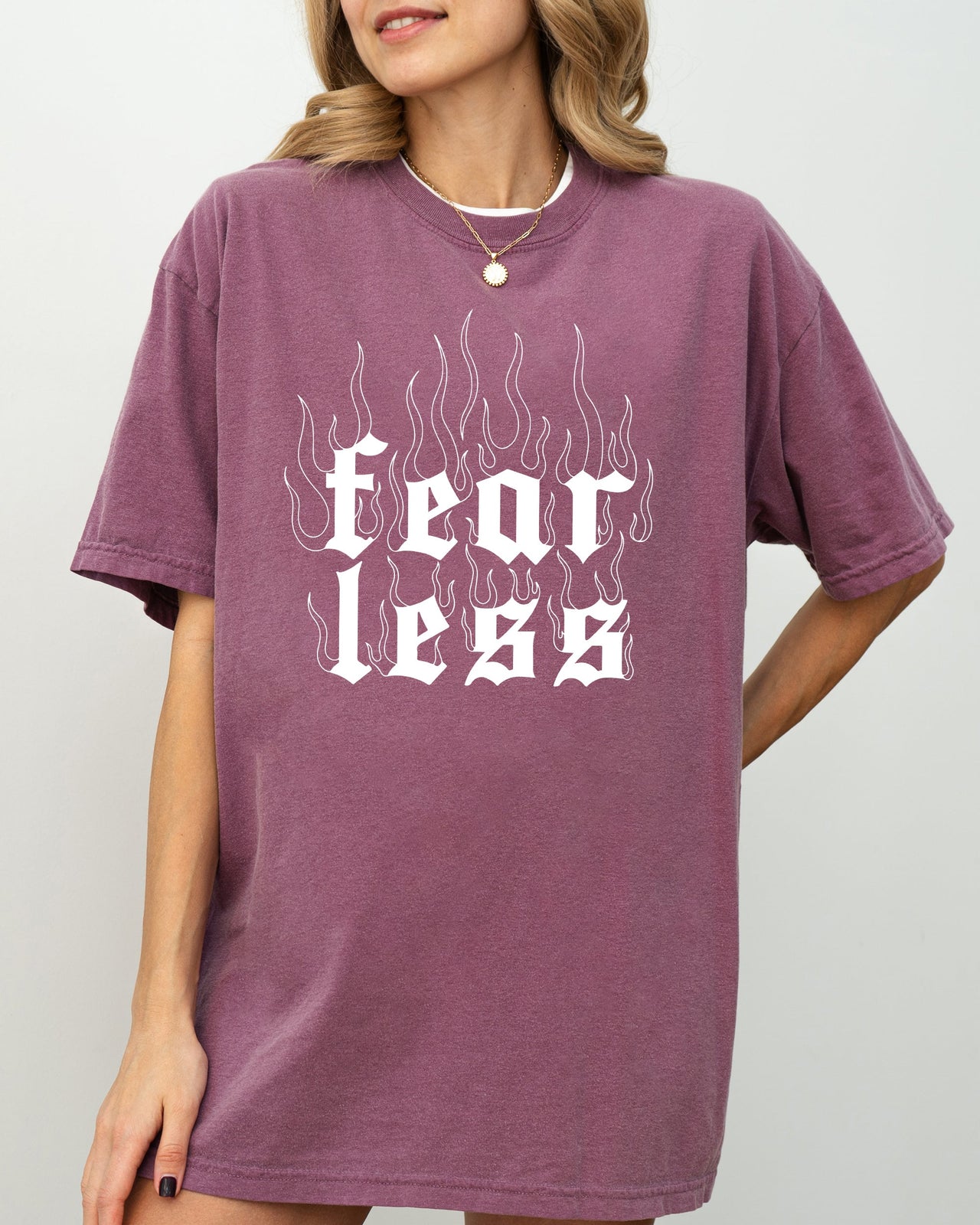 Fear Less Flames Gothic Aesthetic Icon Collection Bold Nightwear Series Comfort Colors Tee
