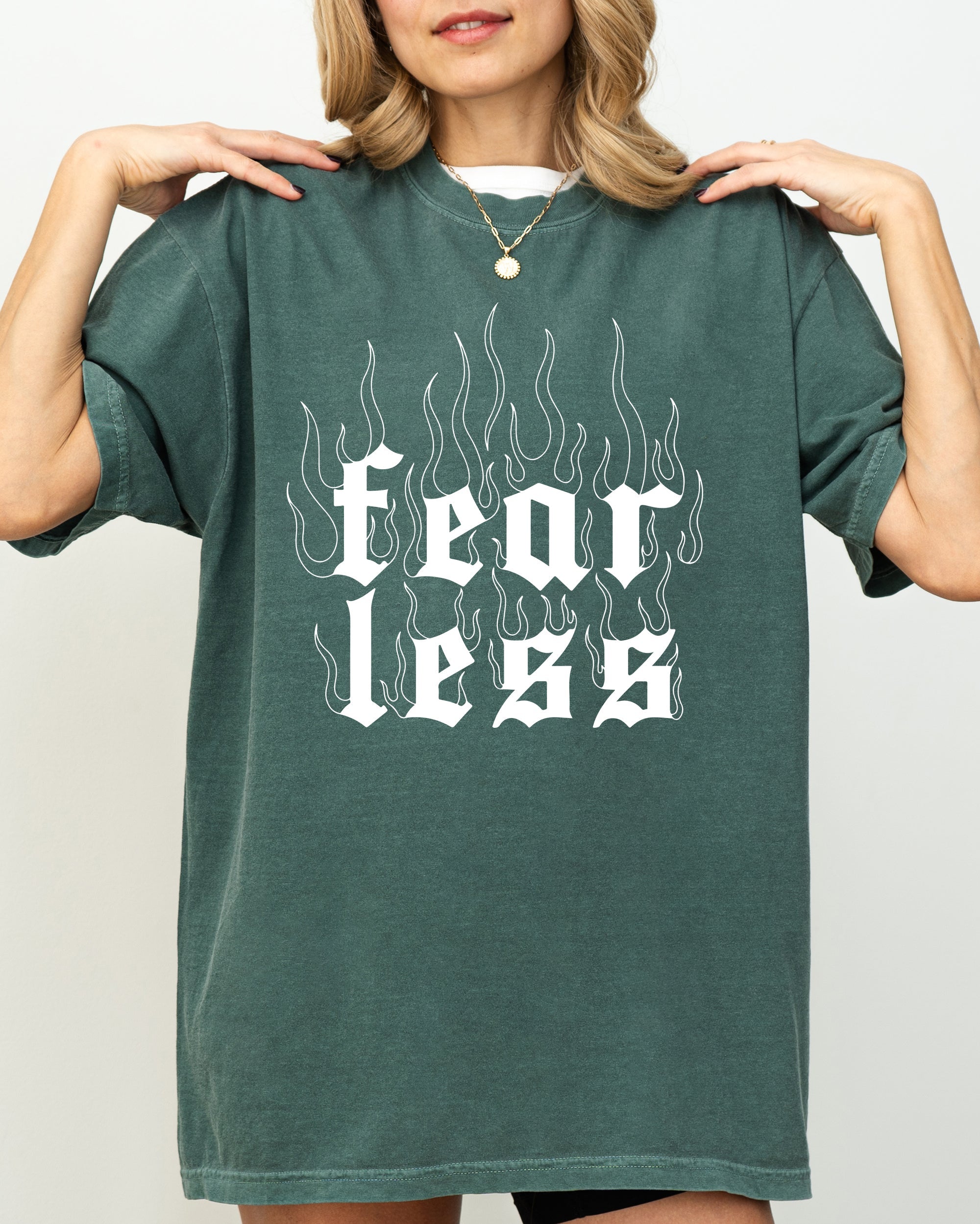 Fear Less Flames Gothic Aesthetic Icon Collection Bold Nightwear Series Comfort Colors Tee