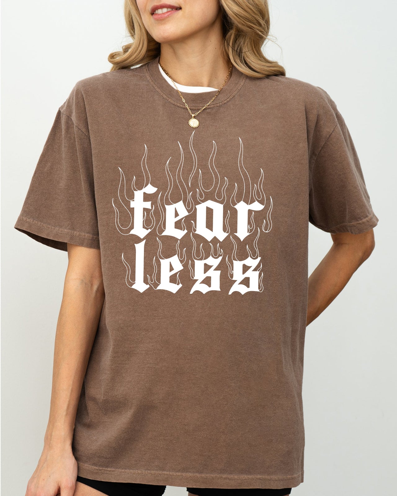 Fear Less Flames Gothic Aesthetic Icon Collection Bold Nightwear Series Comfort Colors Tee