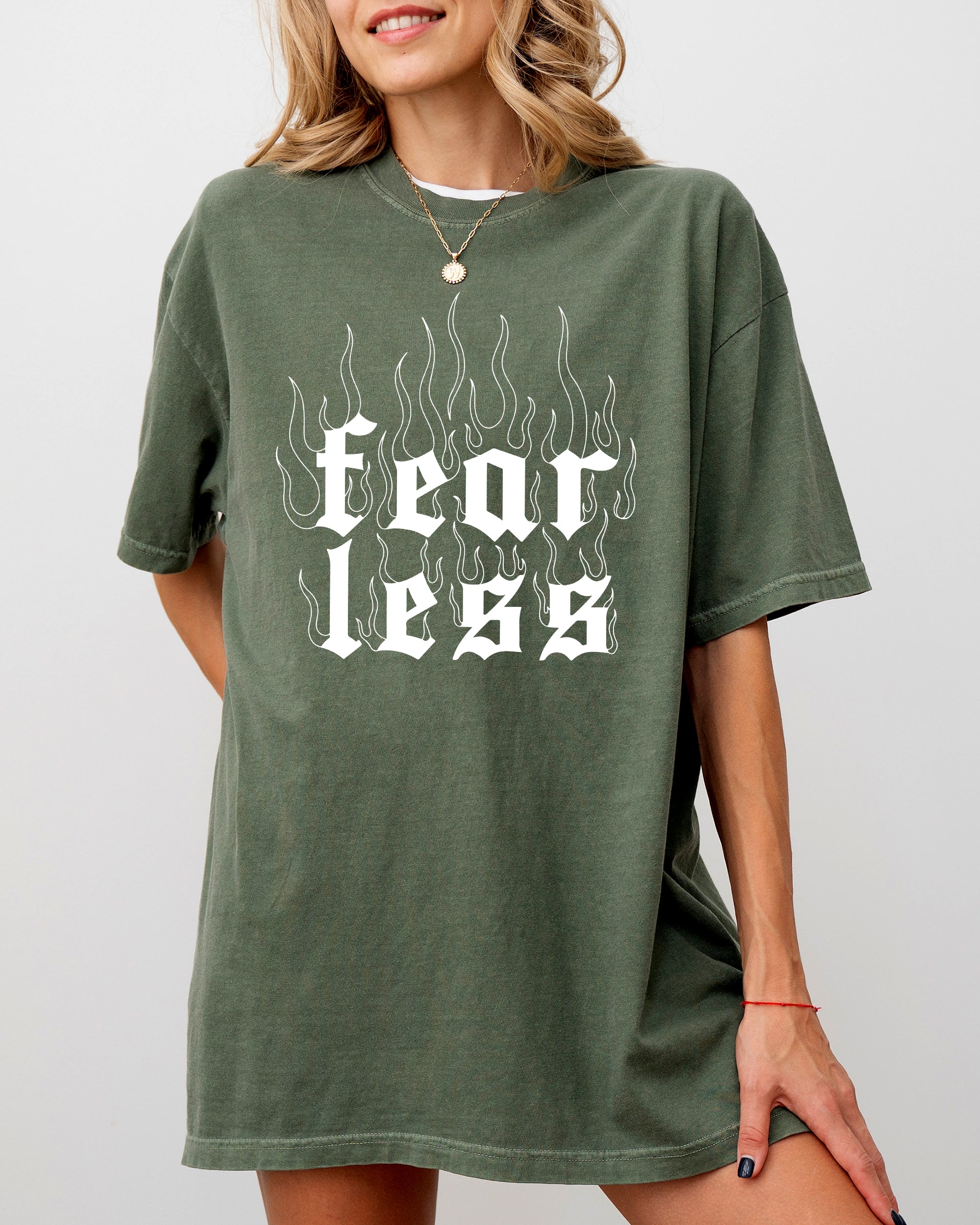 Fear Less Flames Gothic Aesthetic Icon Collection Bold Nightwear Series Comfort Colors Tee