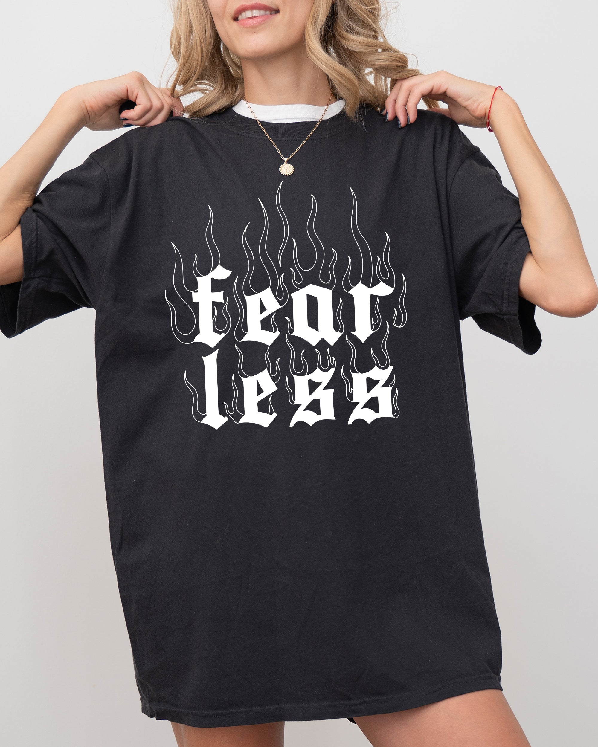 Fear Less Flames Gothic Aesthetic Icon Collection Bold Nightwear Series Comfort Colors Tee