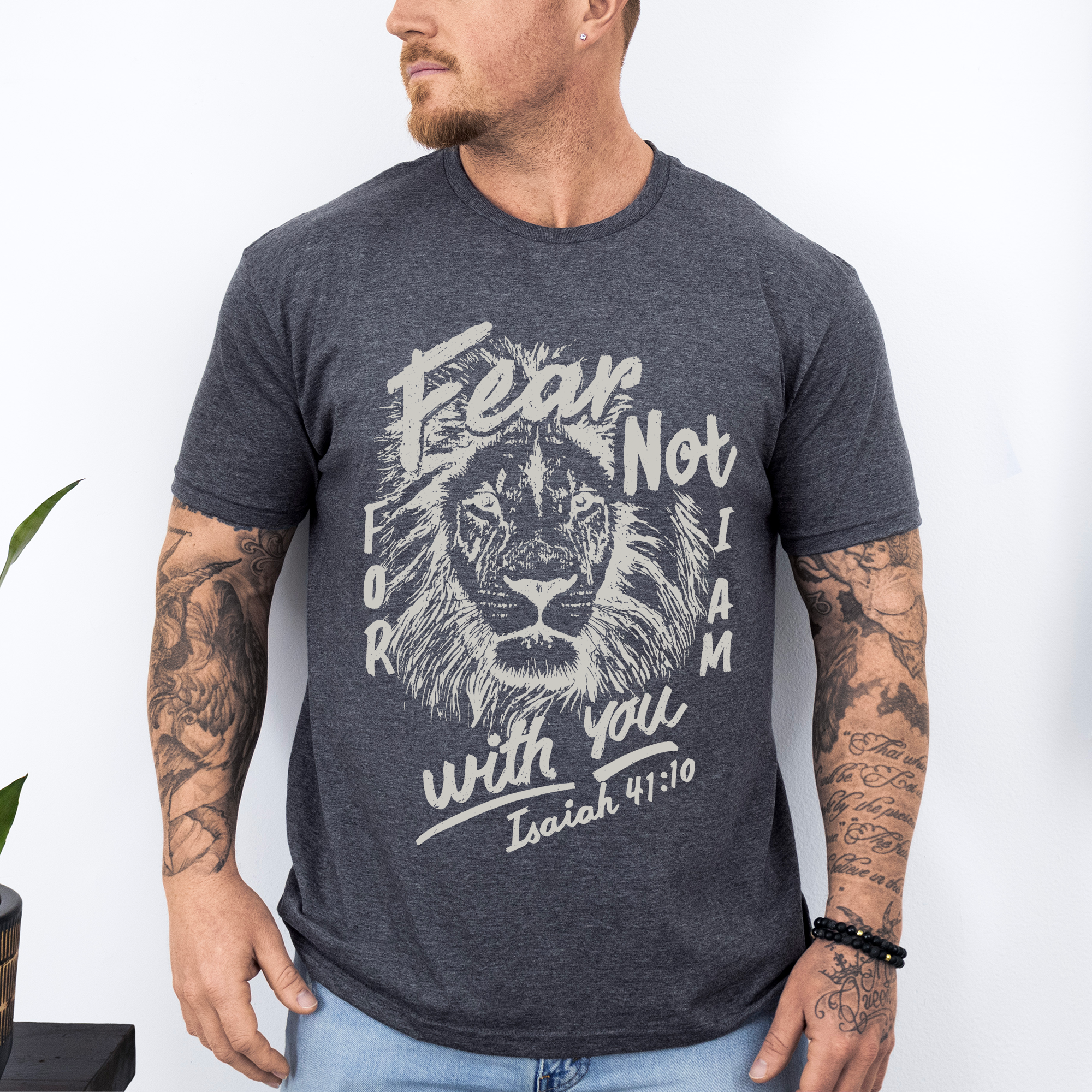 Fear Not, For I Am With You Lion Faith Gospel Bible Verse Scripture Design Graphic Tee