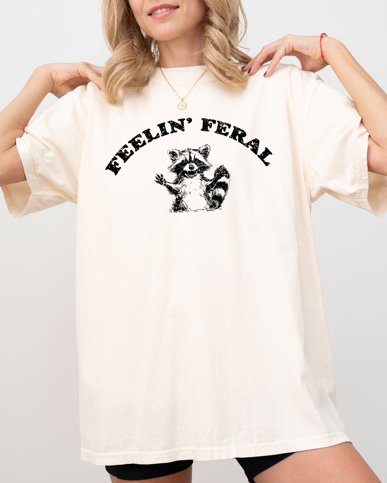 Feelin Feral Raccoon Aesthetic Trendy Humorous Playful Illustrative Comfort Colors Tee