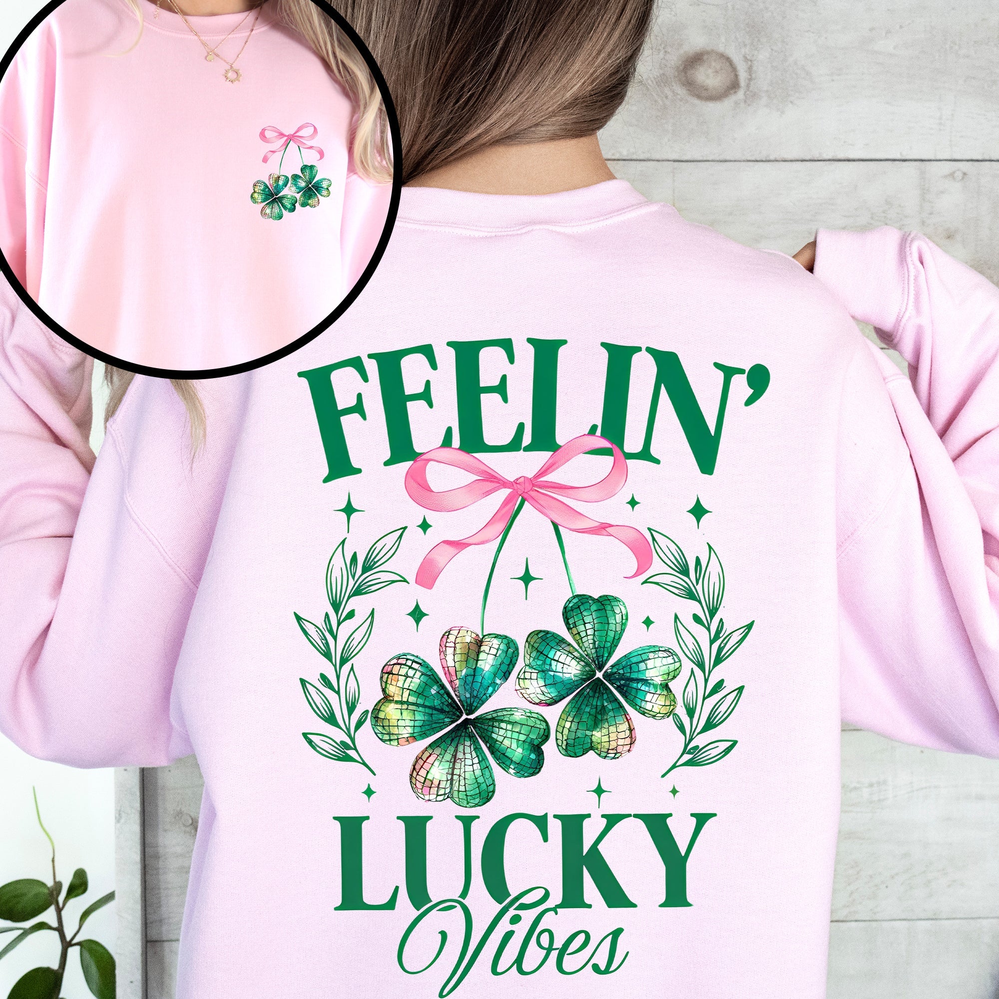 Feelin' Lucky Vibes Coquette St Patrick's Day Shamrock Clover Leprechaun Sweatshirt