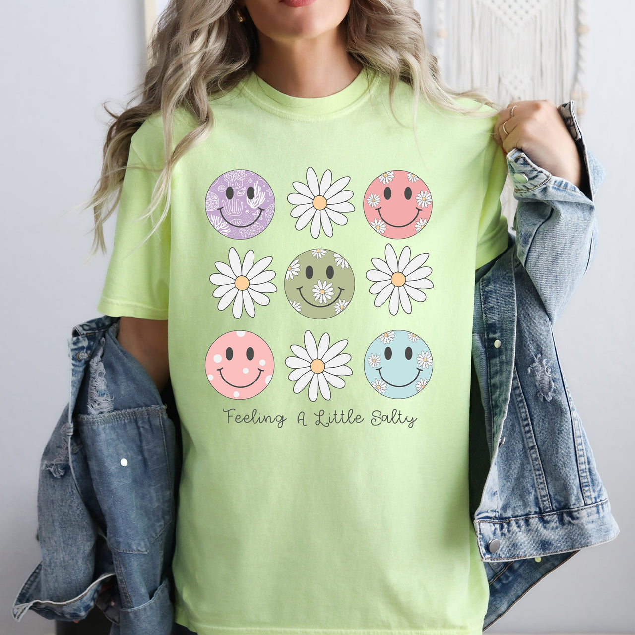 Feeling A Little Salty, Flowers, Retro Smiley Floral Emblem Collection Comfort Colors Tee