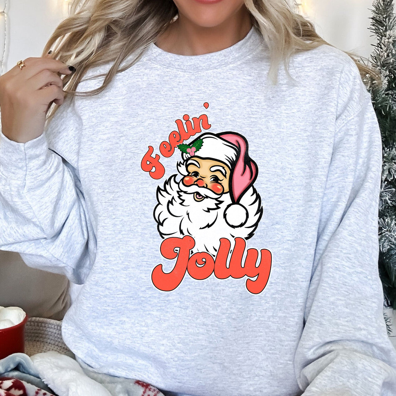Feeling Jolly Retro Santa Christmas Holiday Cheer Special Edition Vintage Style Sweatshirt