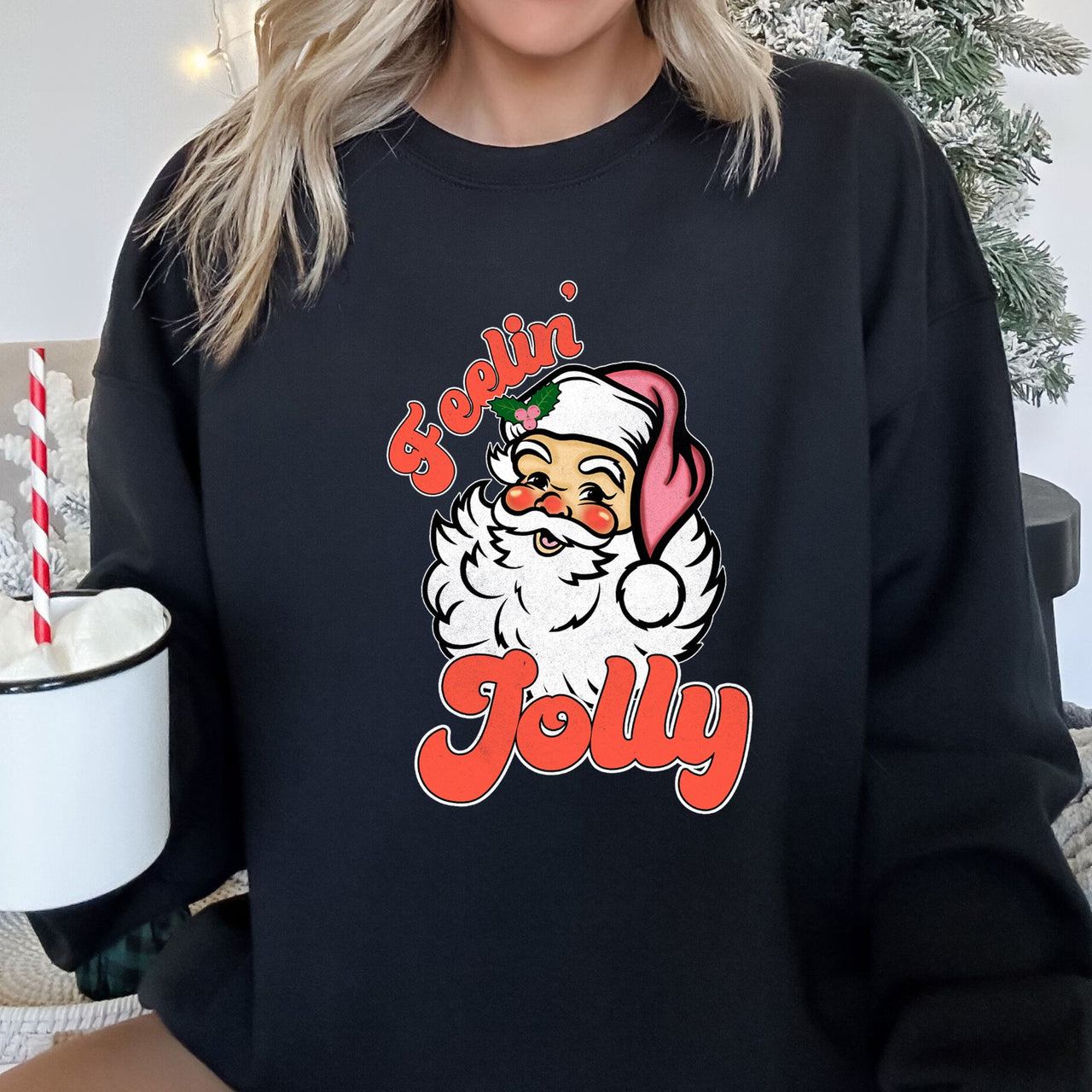 Feeling Jolly Retro Santa Christmas Holiday Cheer Special Edition Vintage Style Sweatshirt