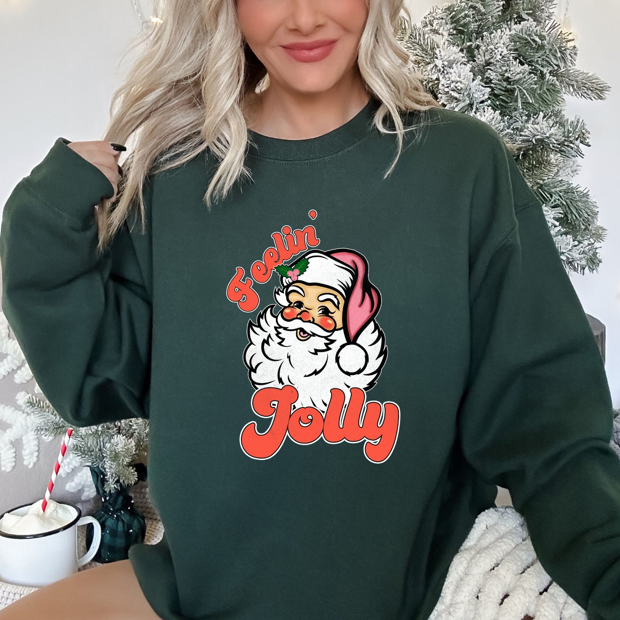 Feeling Jolly Retro Santa Christmas Holiday Cheer Special Edition Vintage Style Sweatshirt