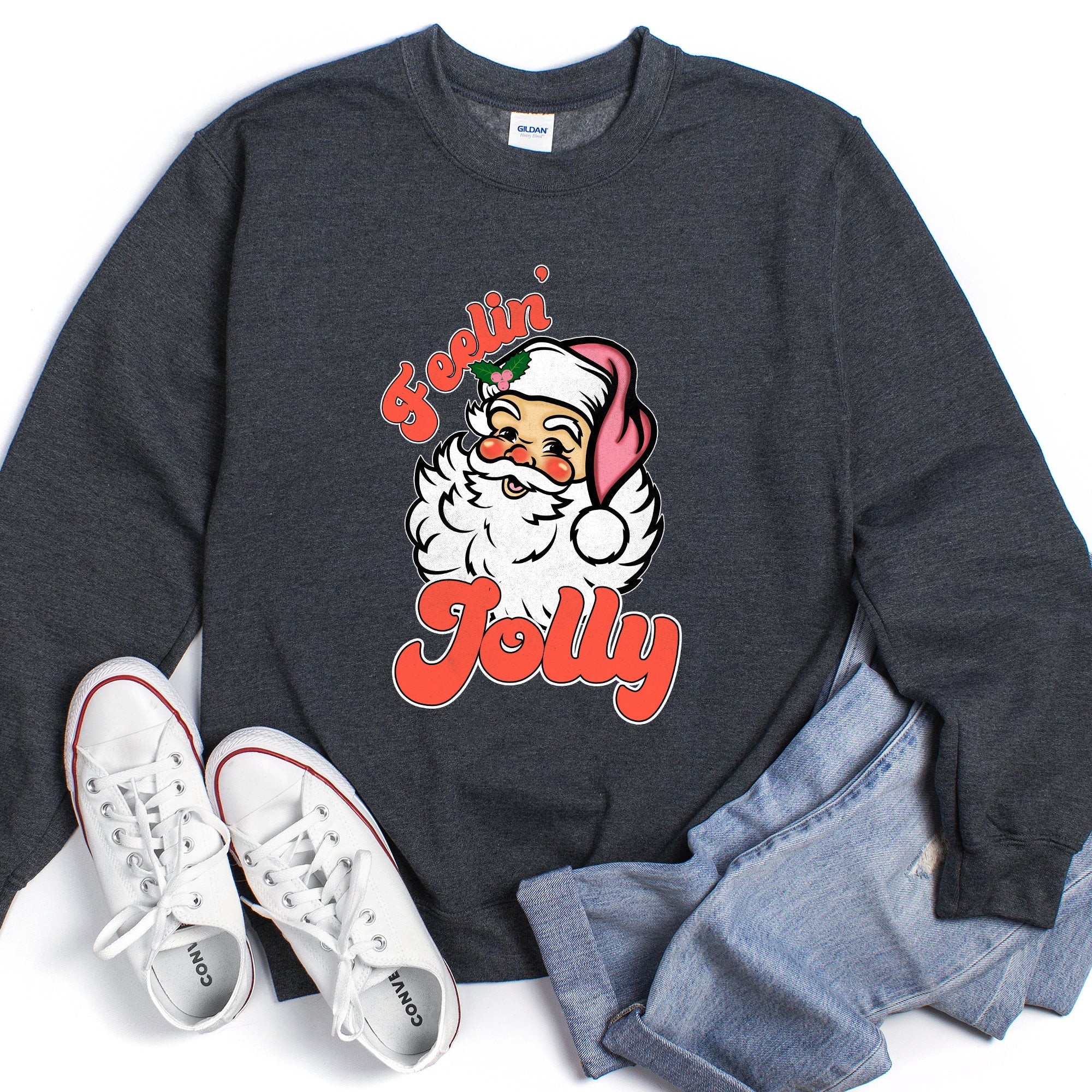 Feeling Jolly Retro Santa Christmas Holiday Cheer Special Edition Vintage Style Sweatshirt