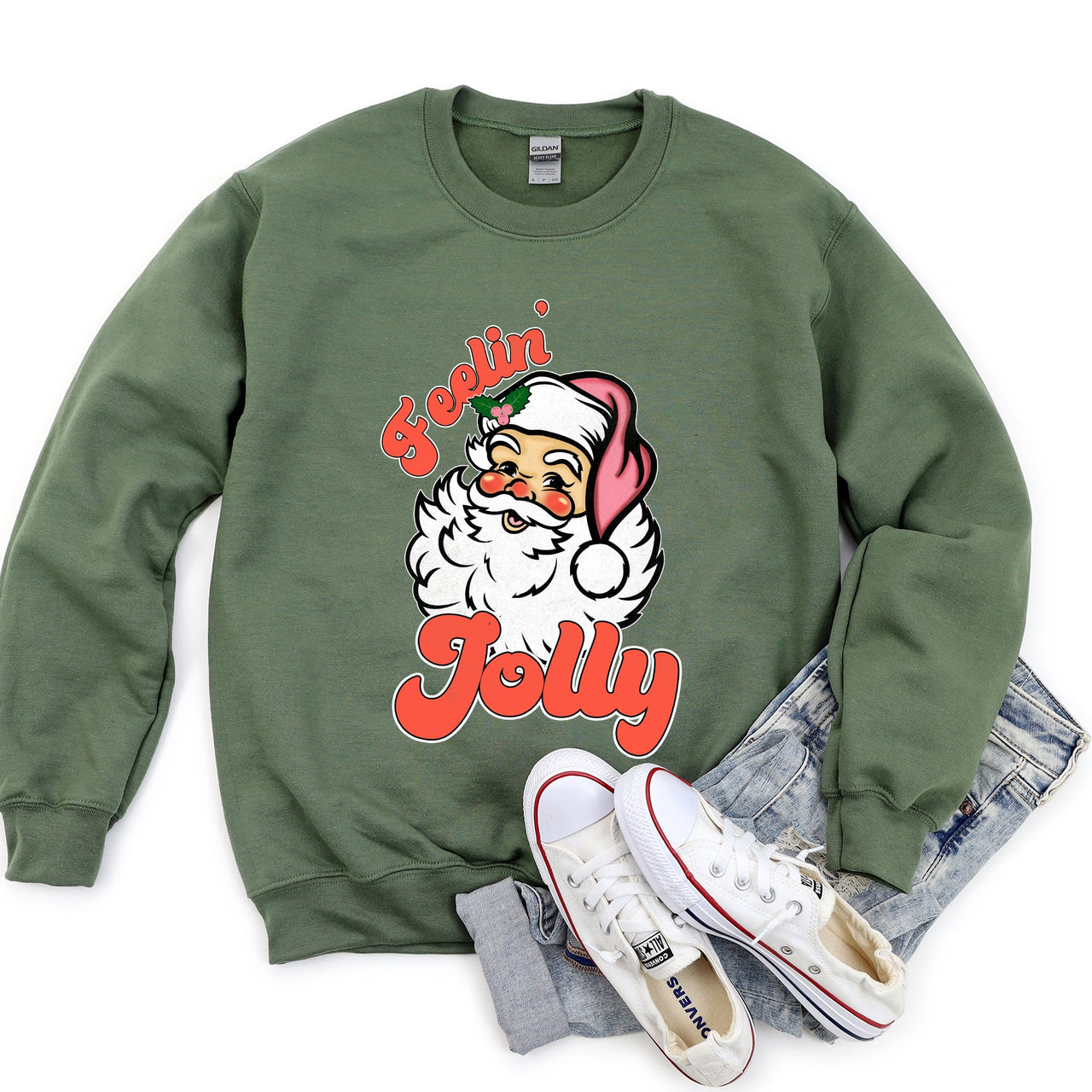 Feeling Jolly Retro Santa Christmas Holiday Cheer Special Edition Vintage Style Sweatshirt