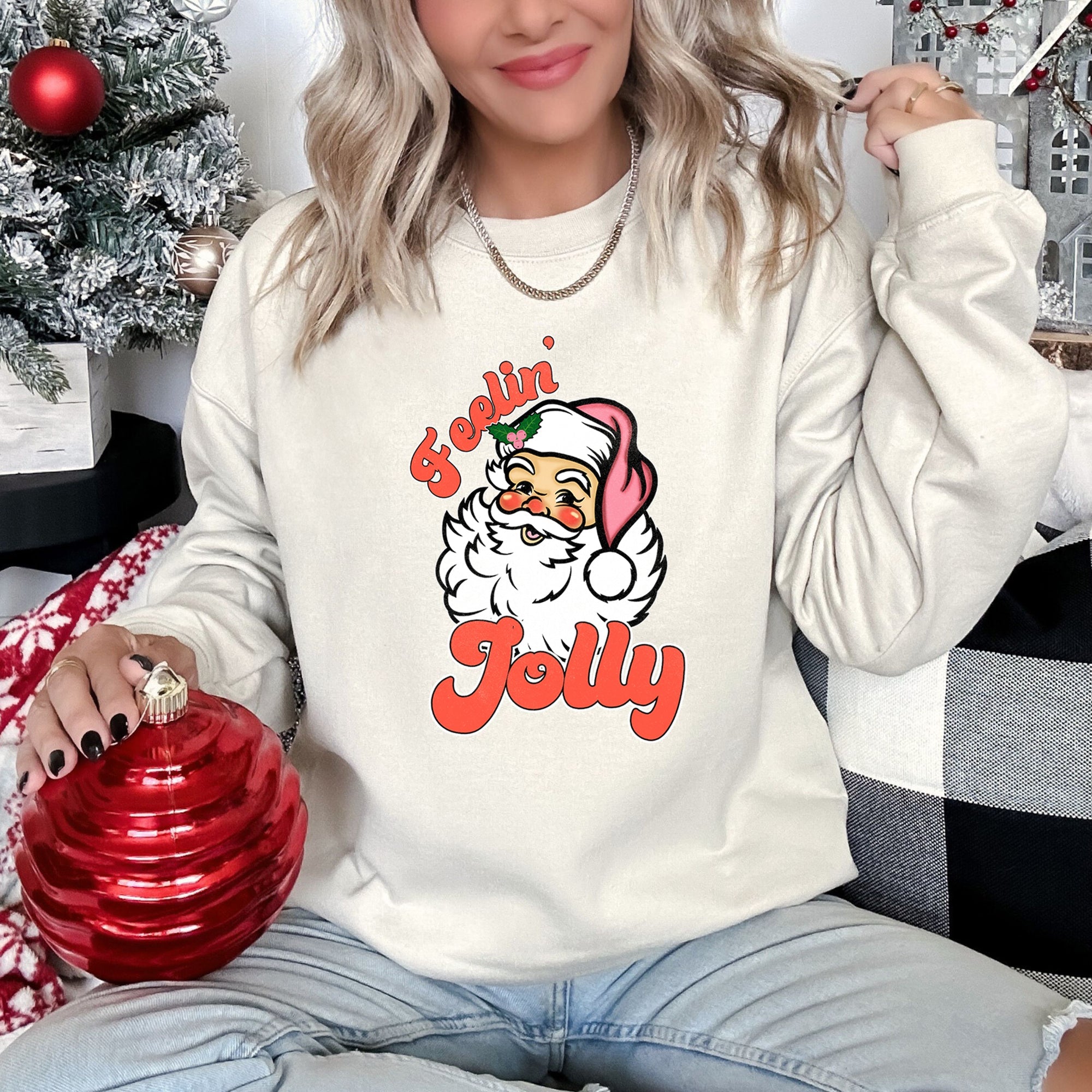 Feeling Jolly Retro Santa Christmas Holiday Cheer Special Edition Vintage Style Sweatshirt