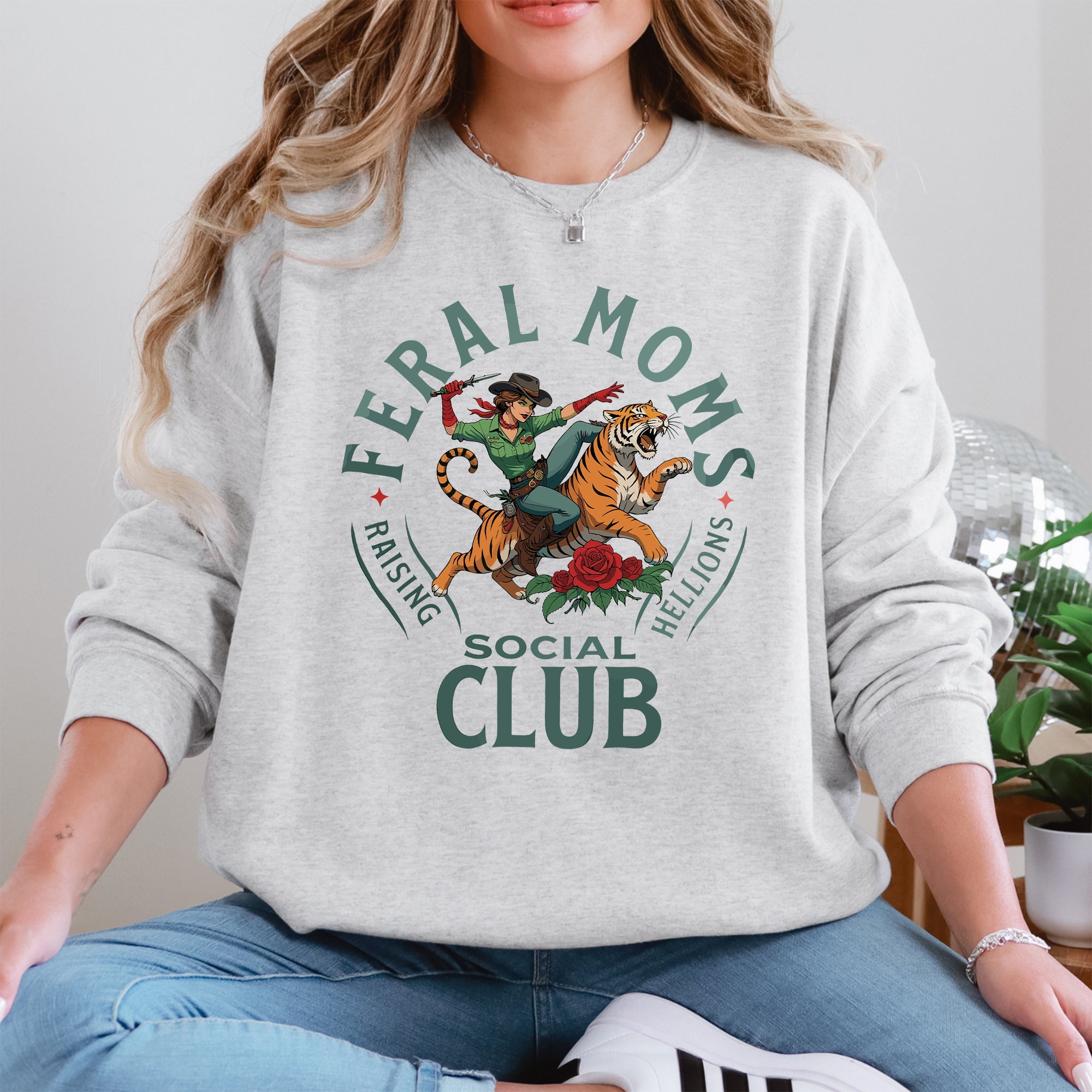 Feral Mom's Social Club Raising Hellions Tiger Mother's Day Edition Graphic Sweatshirt
