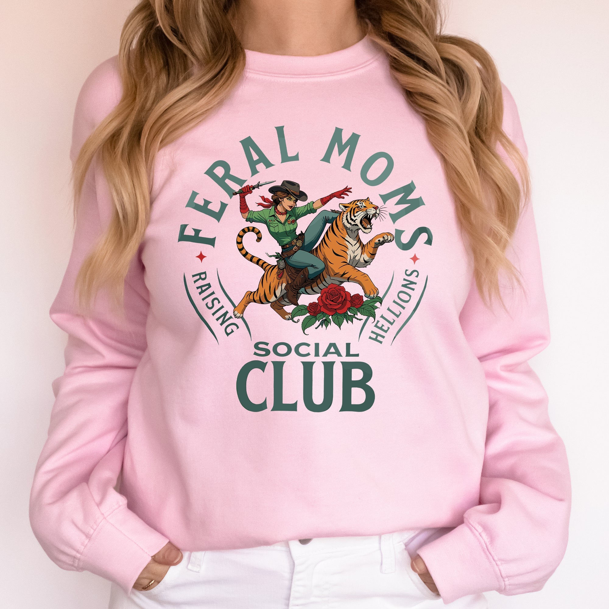 Feral Mom's Social Club Raising Hellions Tiger Mother's Day Edition Graphic Sweatshirt