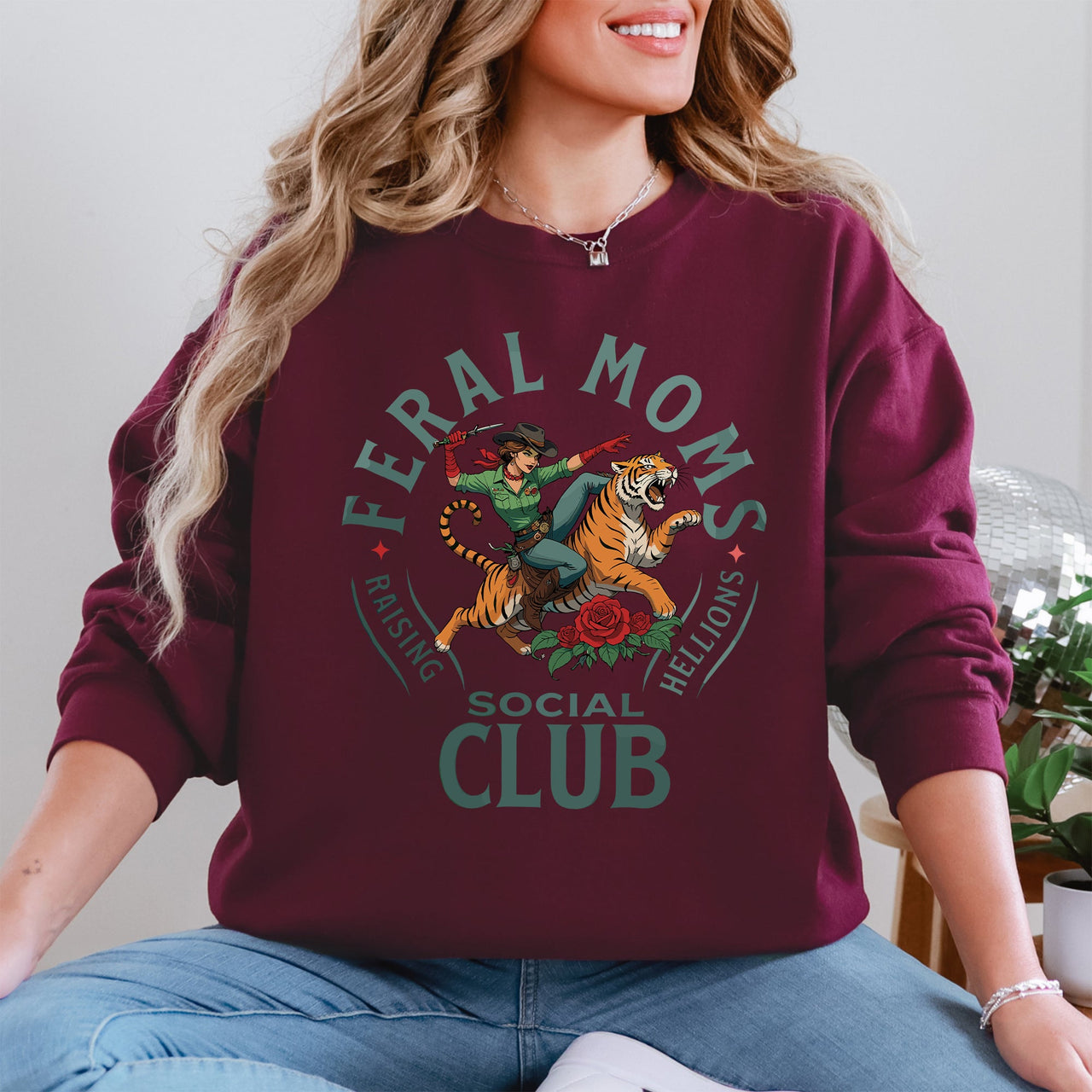 Feral Mom's Social Club Raising Hellions Tiger Mother's Day Edition Graphic Sweatshirt