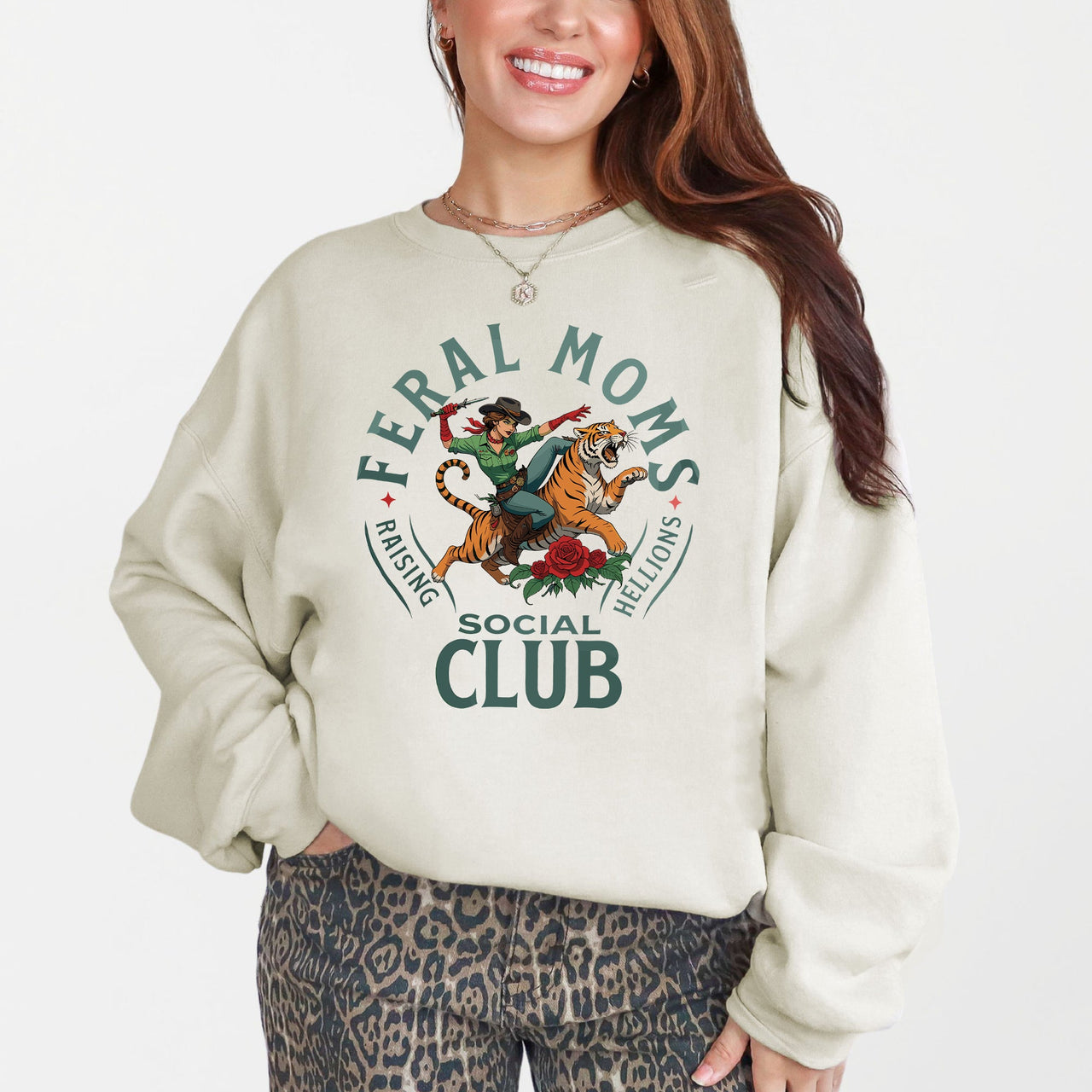 Feral Mom's Social Club Raising Hellions Tiger Mother's Day Edition Graphic Sweatshirt
