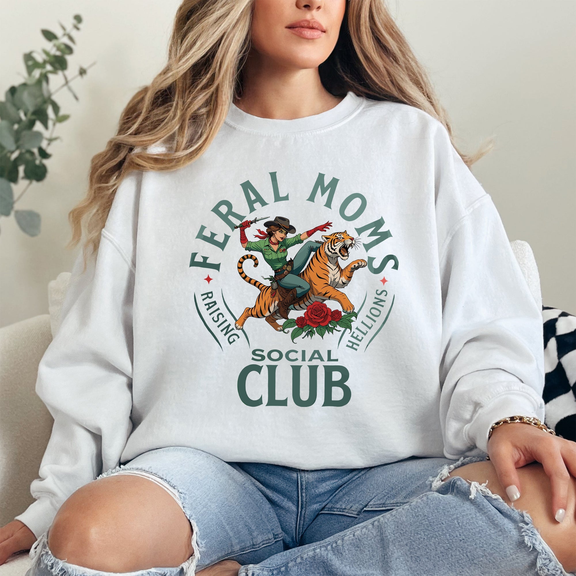 Feral Mom's Social Club Raising Hellions Tiger Mother's Day Edition Graphic Sweatshirt