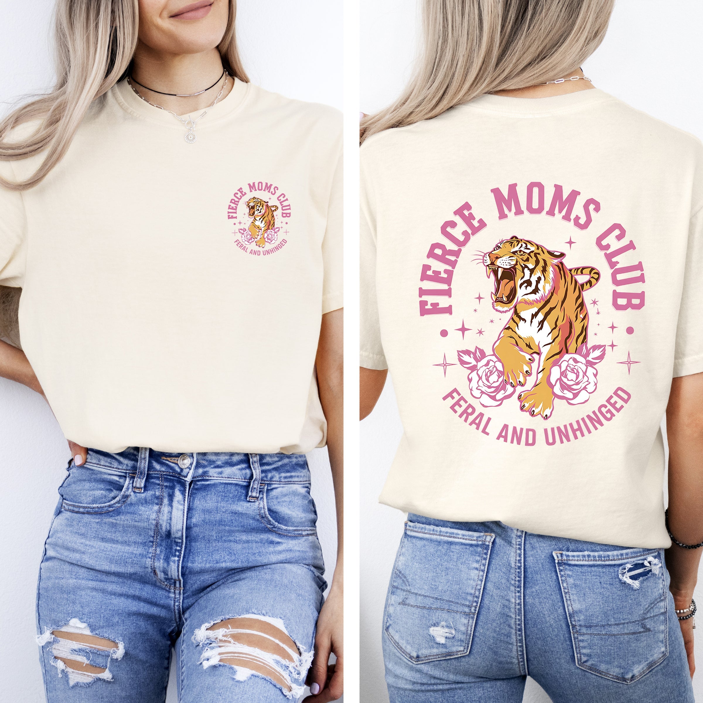 Feral Moms Club Tiger Front And Back Print Mother's Day Limited Edition Comfort Colors Tee