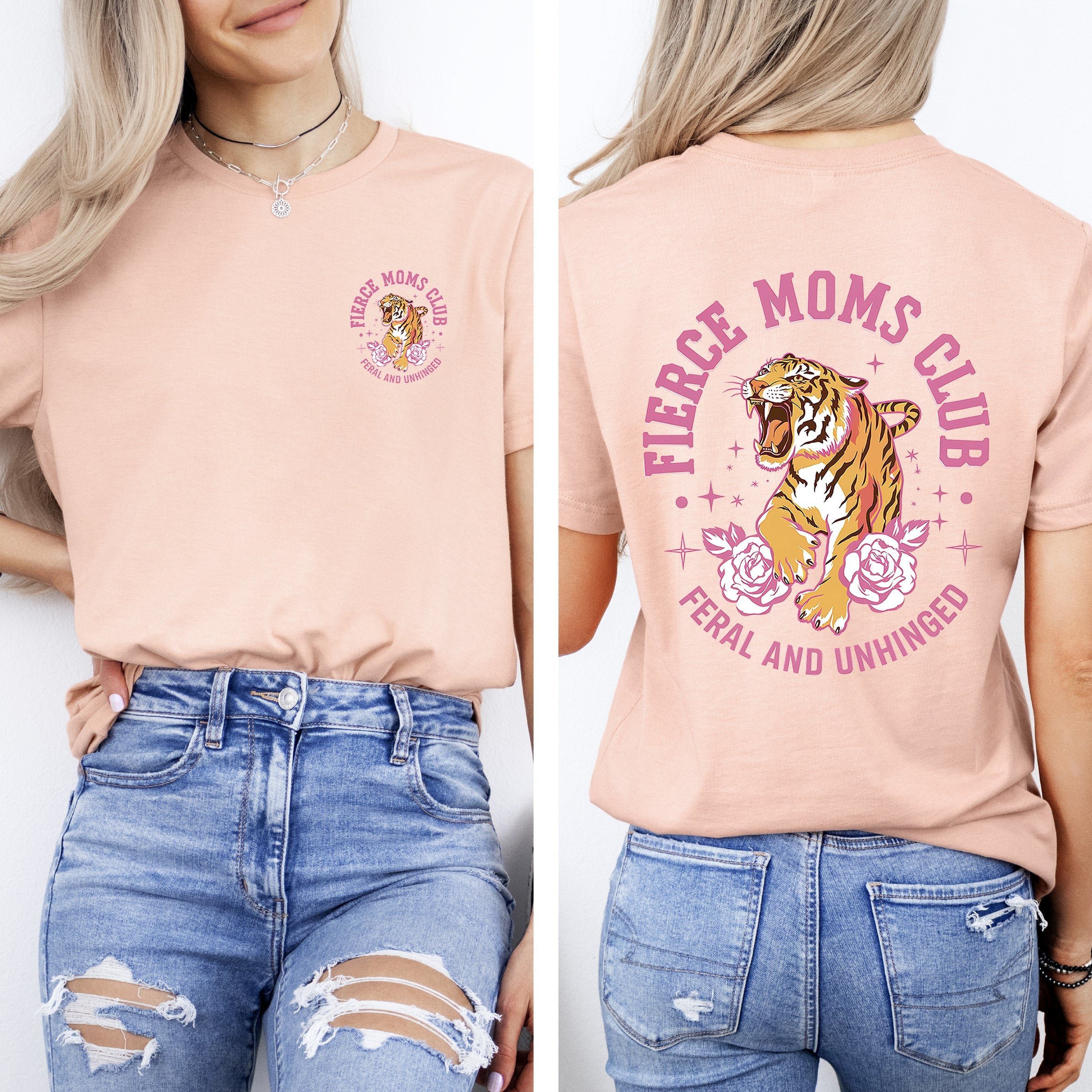Feral Moms Club Tiger Front And Back Print Mother's Day Limited Edition Comfort Colors Tee