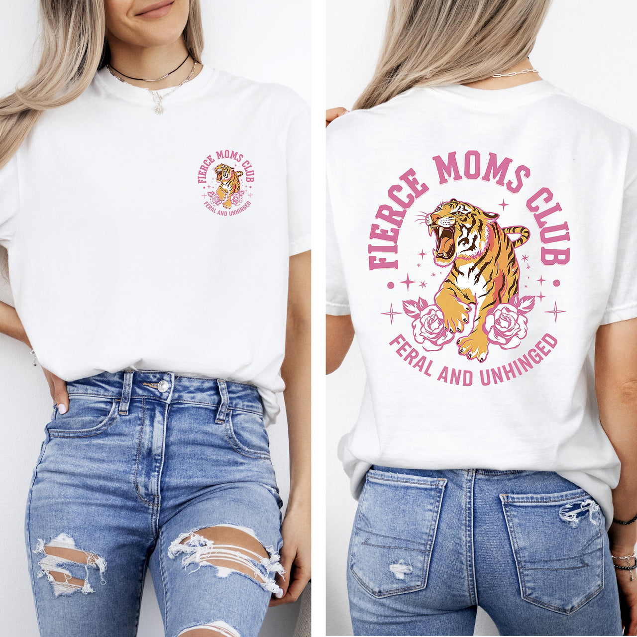 Feral Moms Club Tiger Front And Back Print Mother's Day Limited Edition Comfort Colors Tee