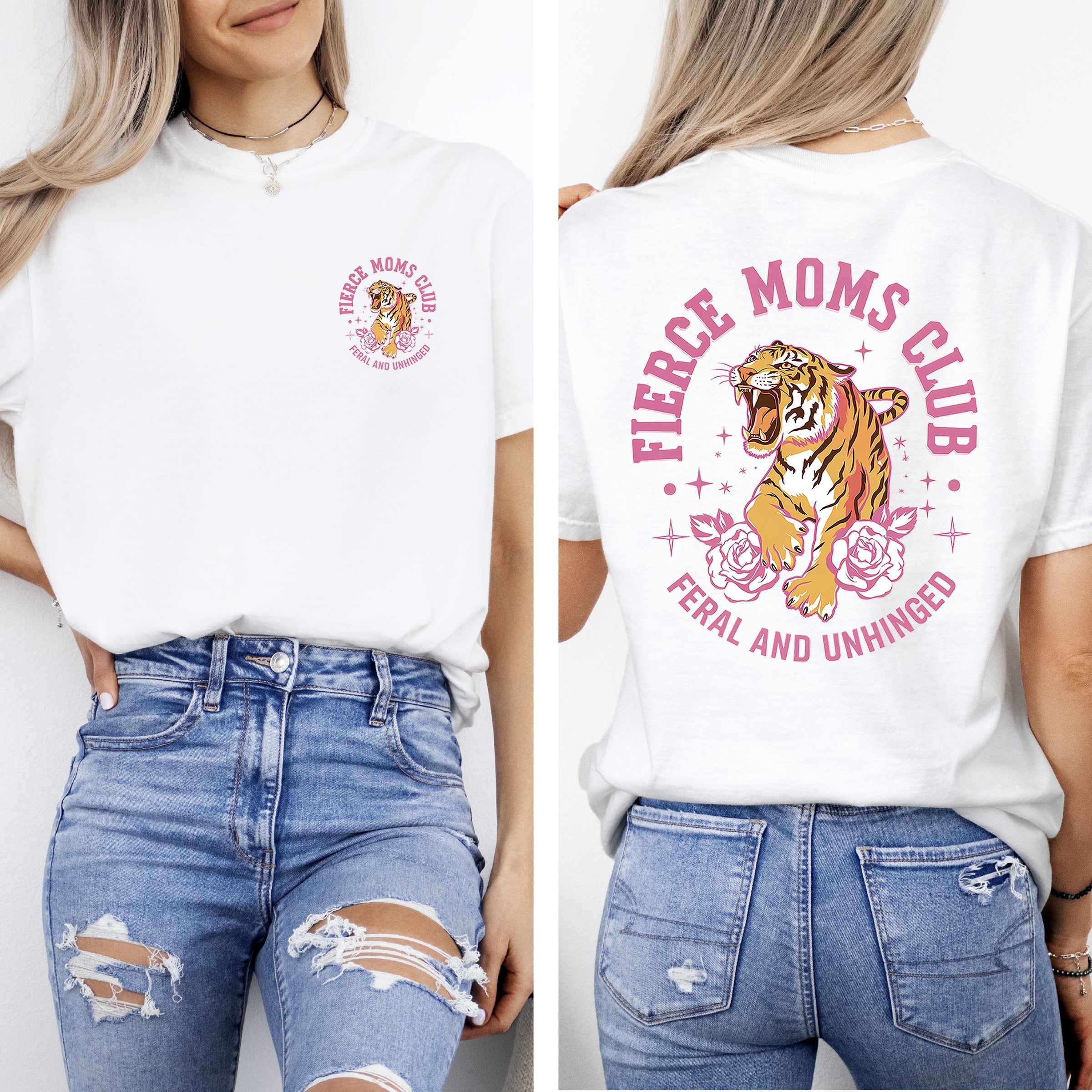 Feral Moms Club Tiger Front And Back Print Mother's Day Limited Edition Comfort Colors Tee