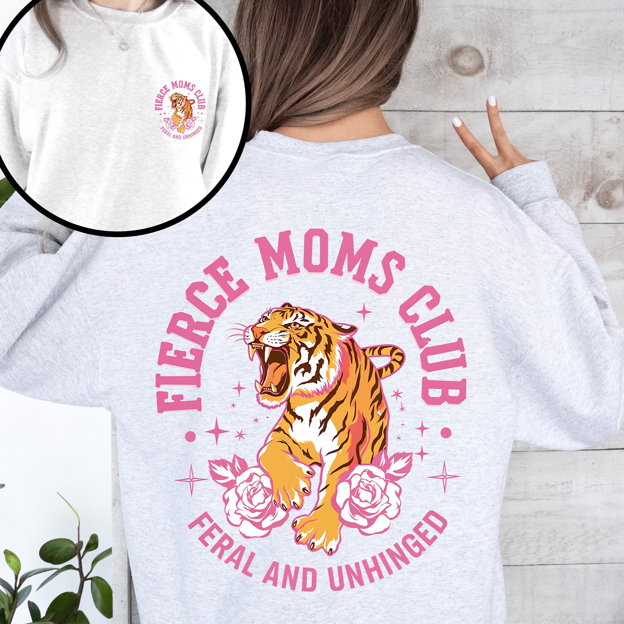 Feral Moms Club Tiger Front And Back Mother's Day Edition Premium Graphic Sweatshirt