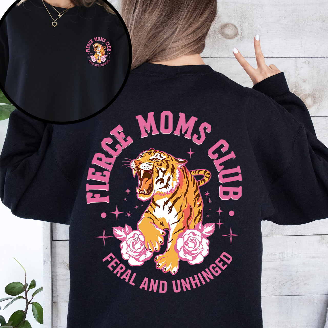 Feral Moms Club Tiger Front And Back Mother's Day Edition Premium Graphic Sweatshirt